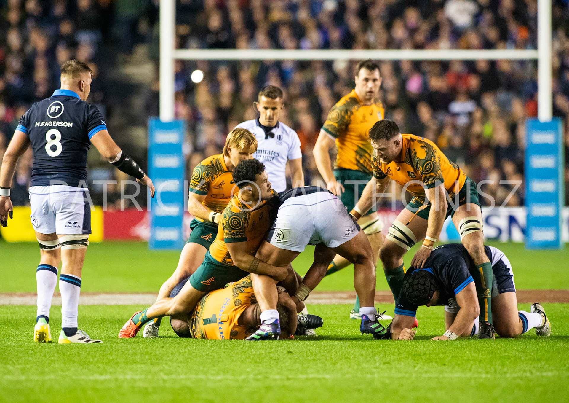 Scotland  October 29th :  Match action during the Rugby Union Autumn Internationals match between Australia Vs Scotland at BT Murrayfield Stadium Scotland 29th October 2022 Australia 16: Scotland  15