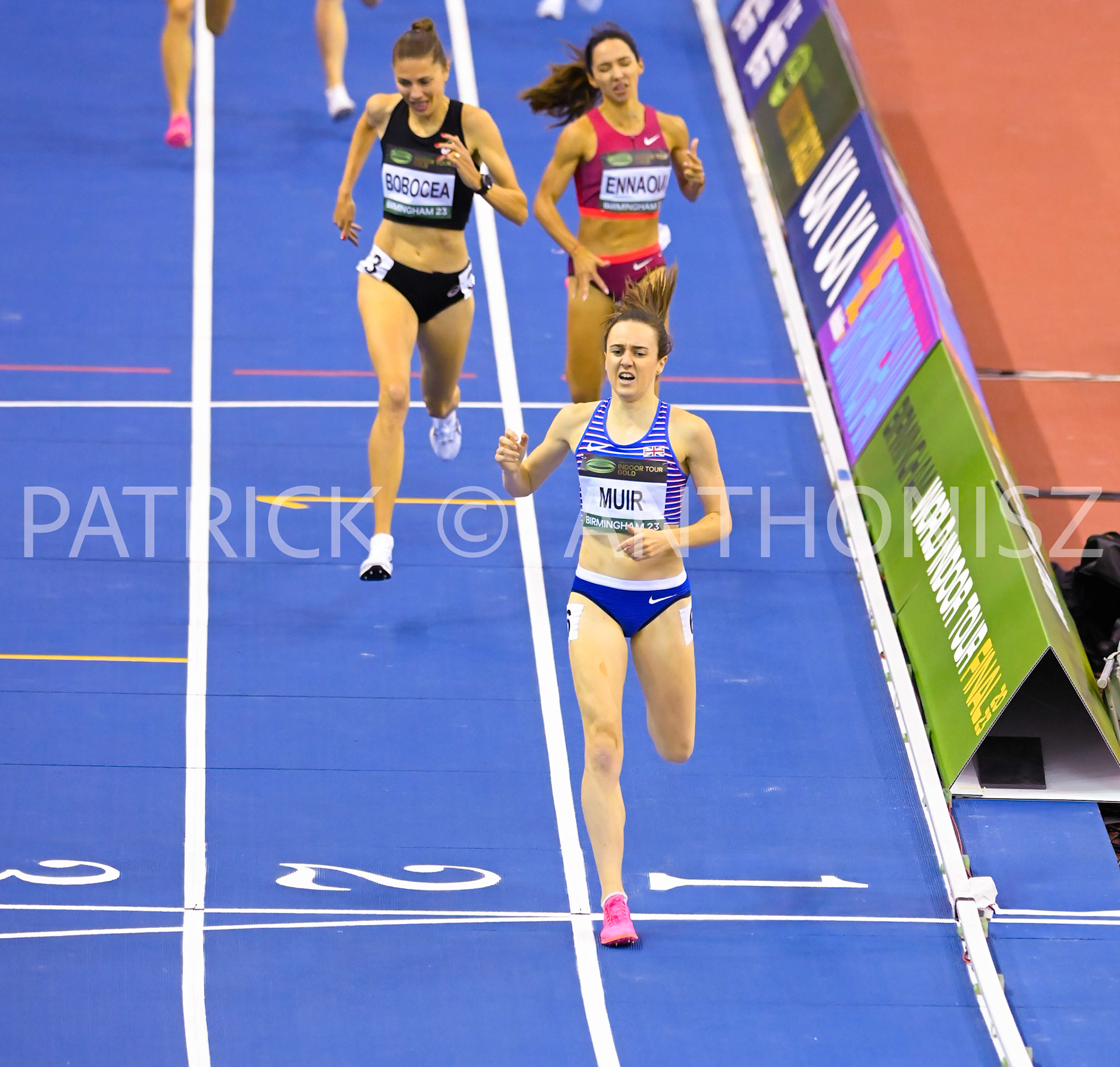 Birmingham, UK, 25 February 2023: MUIR Laura GBR wins the Women's 1000 m at 2:32.53 at Birmingham World Indoor Gold Tour Final  Utilita Arena, Birmingham on the 25 February , England