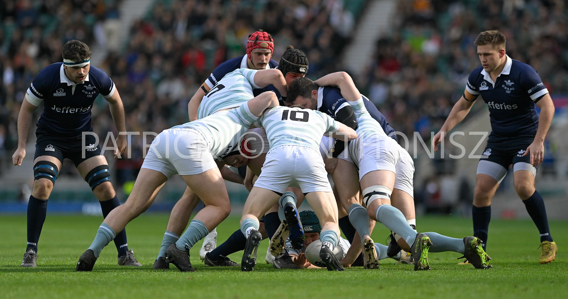 LONDON, ENGLAND March 25:no 10 Jamie Benson (Downing)of   Cambridge University in action during the  Oxford University vs Cambridge University Men's Varsity match at Twickenham Stadium on Saturday March 25-2023 in London, England.