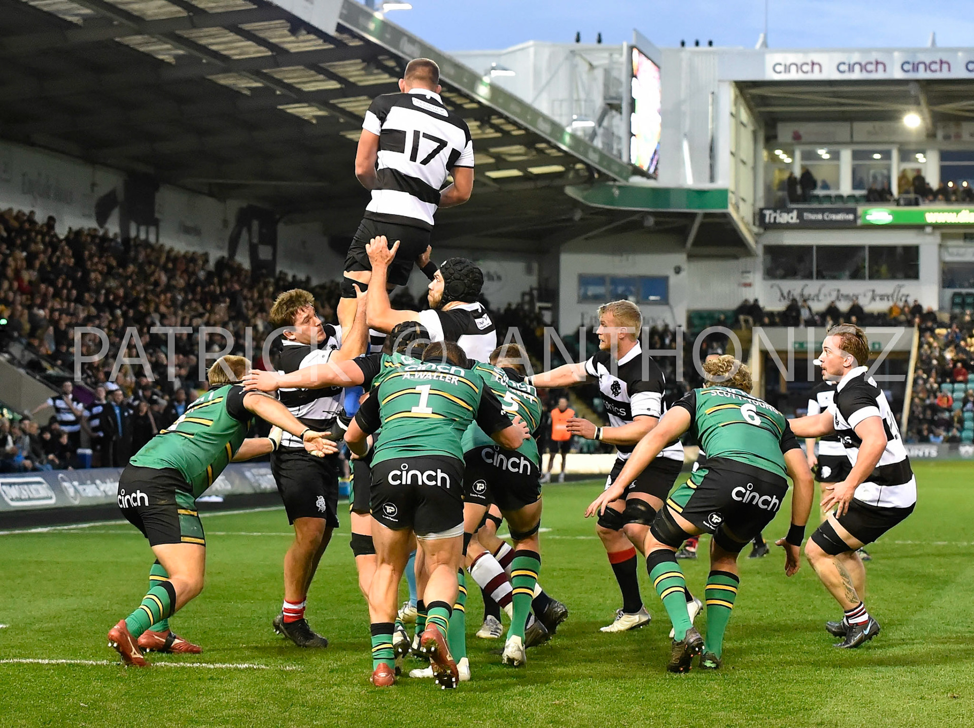 NORTHAMPTON, ENGLAND- Nov -26 - 2022 :  during the match between Northampton Saints and The Barbarians F C at Franklin's Gardens on November 26, 2022 in Northampton, England
