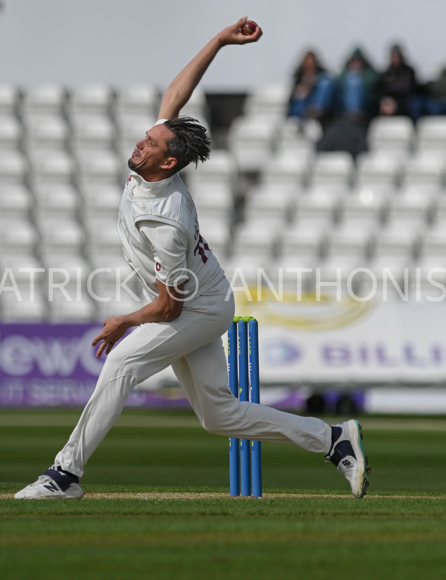 NORTHAMPTON, ENGLAND - April 13: Chris Tremain of Northampton in action during the  Day One of the LV= Insurance County Championship match between Northamptonshire and  Middlesex Thu 13 April  at The County Ground  in Northampton, England.