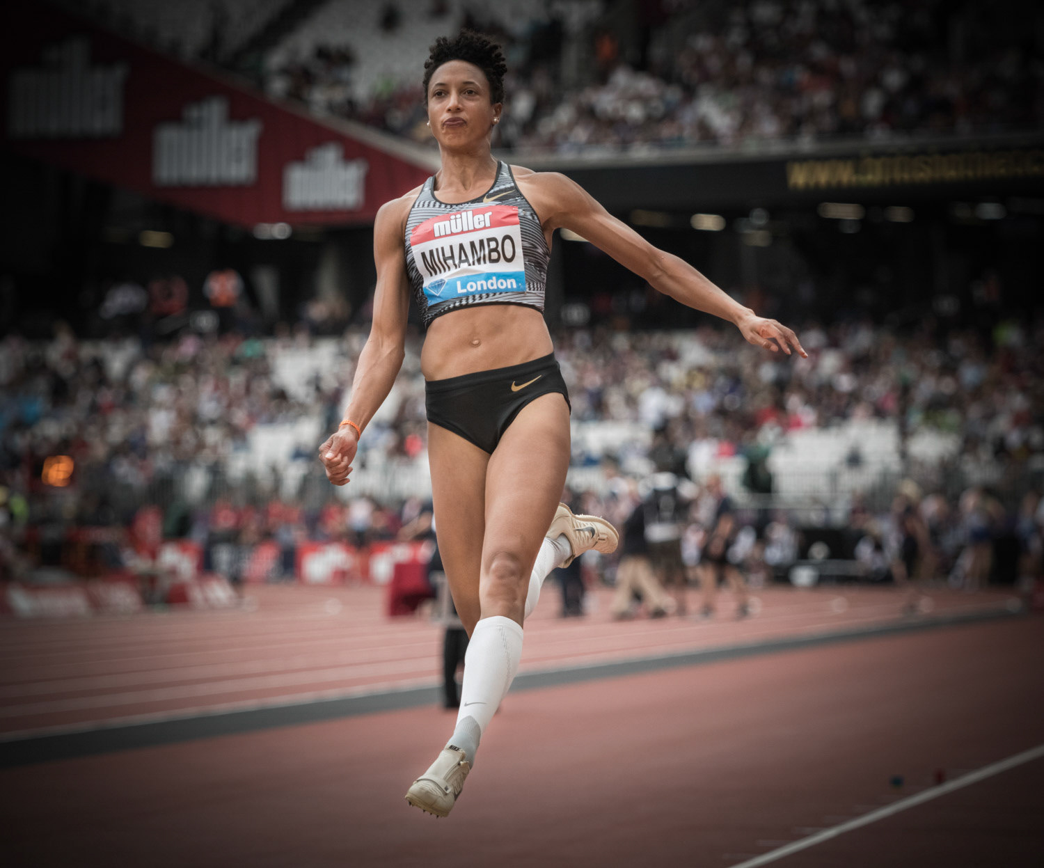LONDON, ENGLAND - JULY 21: Malaika Mihambo of Germany  in the Women's Long Jump during Day Two of the Muller Anniversary Games IAAF Diamond League at the London Stadium on July 21, 2019 in London, England