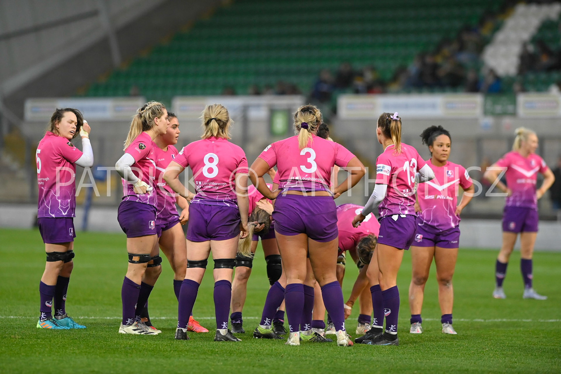 NORTHAMPTON, ENGLAND- Nov -27 - 2022 : The Loughborough Lightning  team  during the match between Loughborough Lightning Vs Harlequins at Franklin's Gardens on November 27, 2022 in Northampton, England