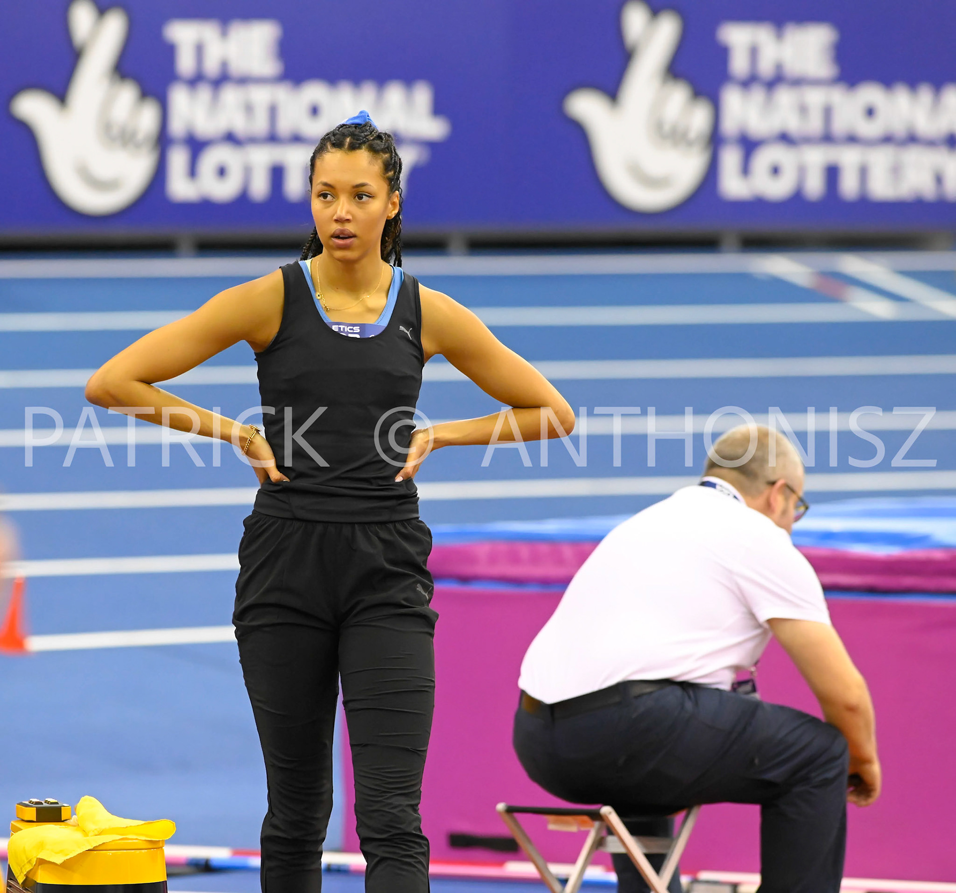 BIRMINGHAM, ENGLAND - FEBRUARY 19: Morgan LAKE looks on during the High Jump at day 2 of the UK Athletics Indoor Championships at the Utilita Arena, Birmingham , England