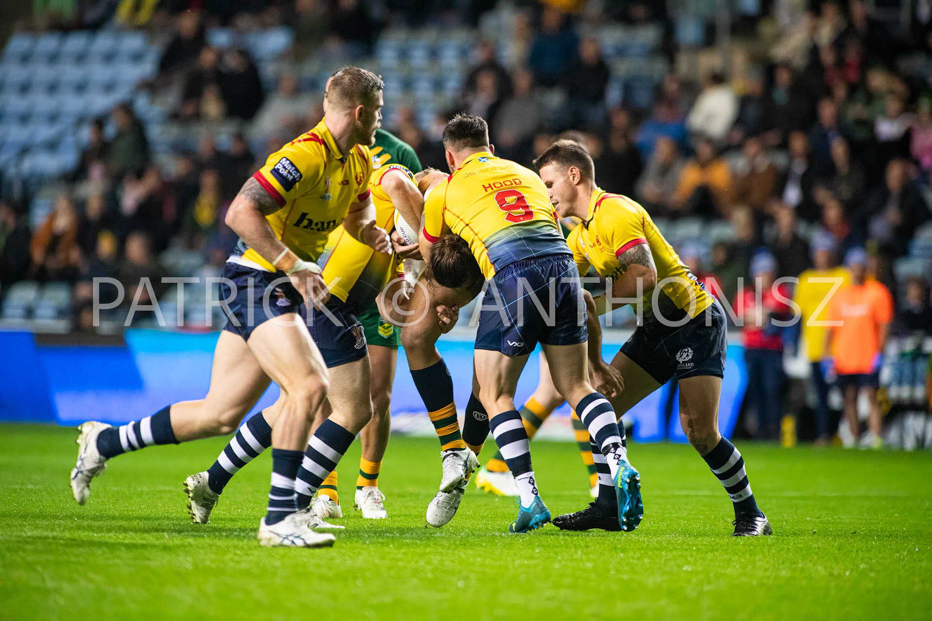 Coventry England  21st October:  Match action during the Rugby League World Cup 2021 between Australia Vs Scotland  at  Coventry Building Society Arena on 21st October 2022 Australia 84: Scotland 0