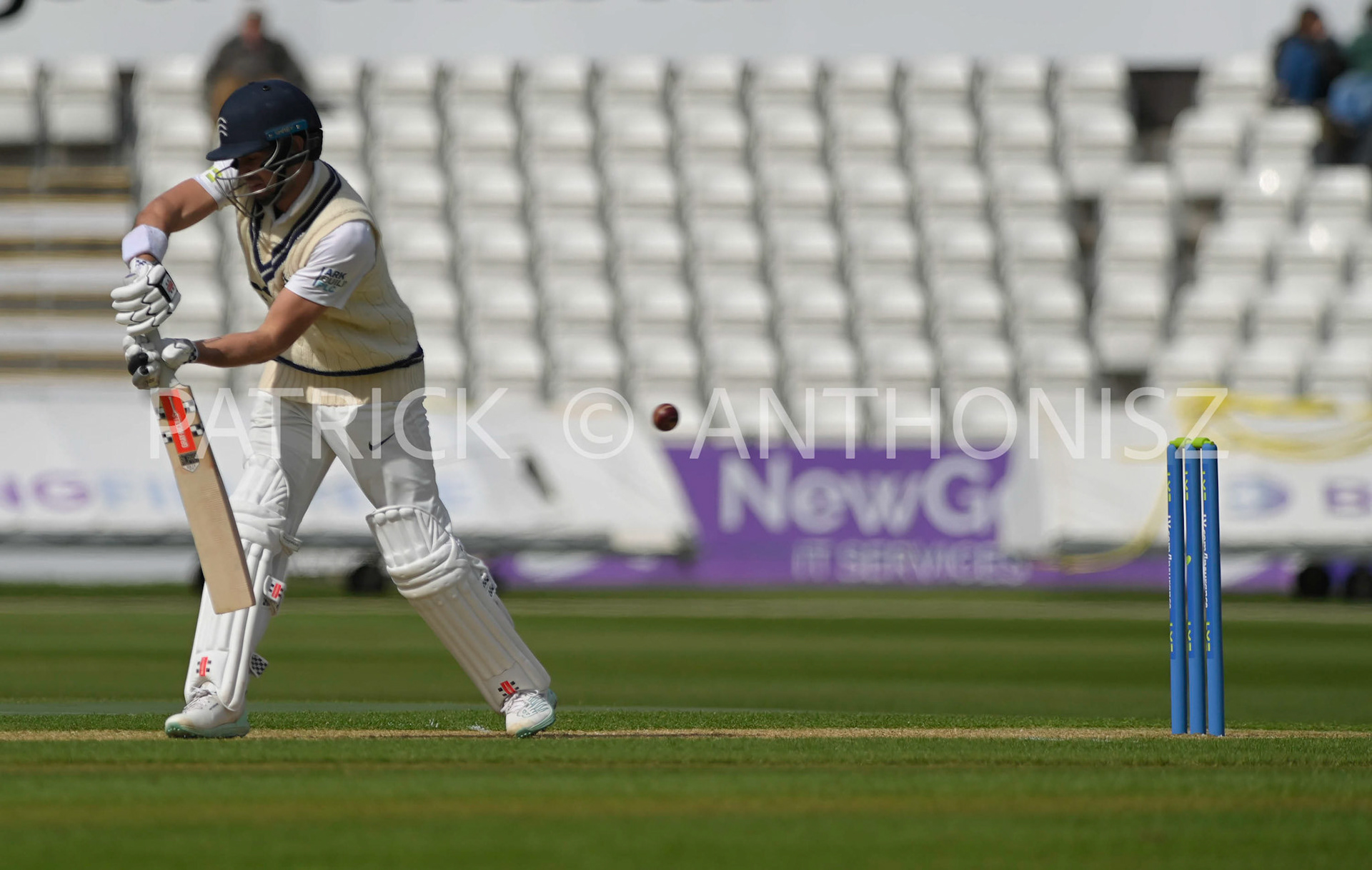 NORTHAMPTON, ENGLAND - April 13: LUKE HOLLMAN of Day One of Middlesex  in action during the the LV= Insurance County Championship match between Northamptonshire and  Middlesex Thu 13 April  at The County Ground  in Northampton, England.