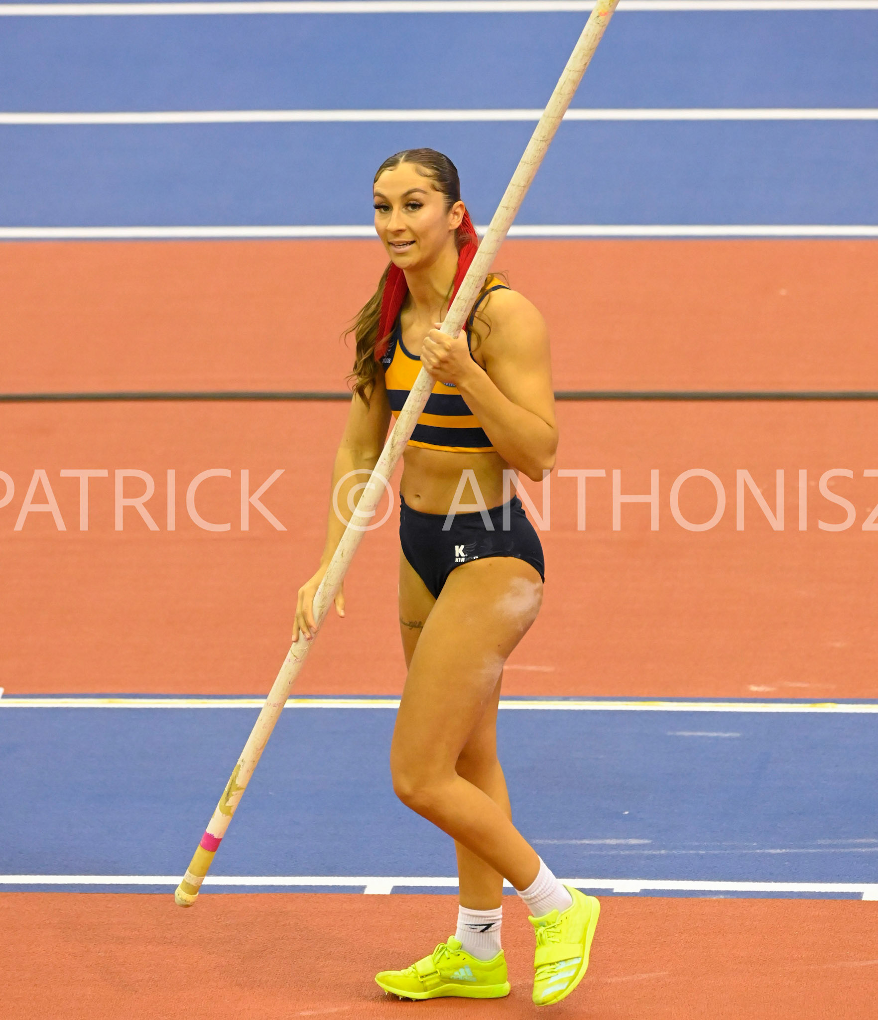 Birmingham, UK, 25 February 2023: IVE Jade GBR Women's Pole Vault competes in the Birmingham World Indoor Gold Tour Final  Utilita Arena, Birmingham on the 25 February , England