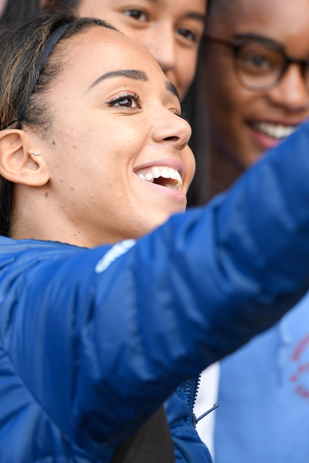 Birmingham, UK. 18 August 2019. Katerina Johnson with fans at  the Muller Grand Prix Birmingham - IAAF Diamond League  at the Alexander Stadium, Birmingham,  on 18 August 2019