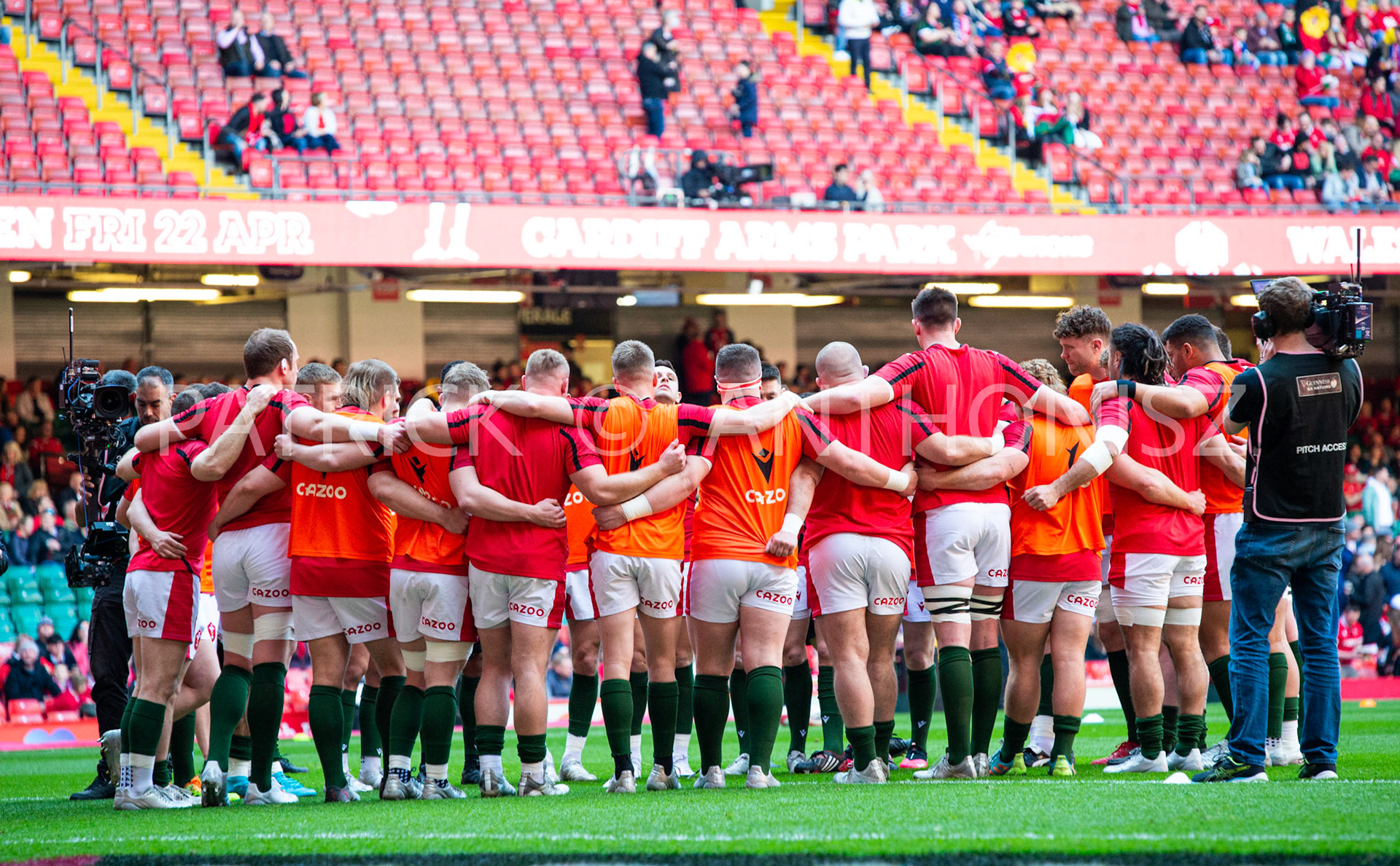 Wales v Italy Guinness Six Nations Cardiff, UK.19th Mar, 2022. Wales Rugby Team during the warmup for the Guinness Six Nations Championship 2022 match, Wales v Italy at the Principality Stadium in Cardiff