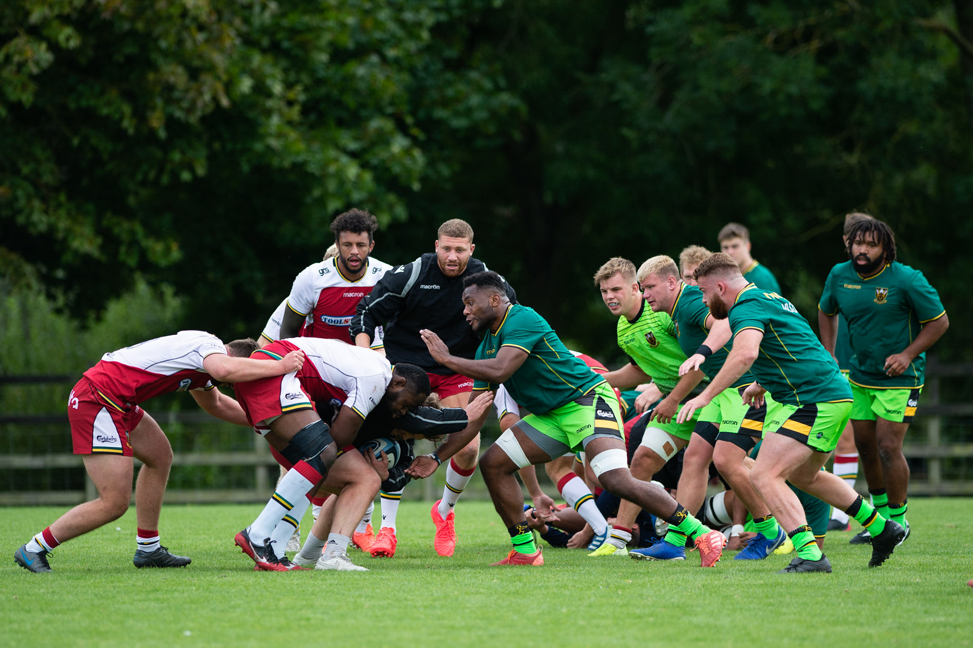 Forwards in training at the Northampton Saints training session at Franklin's Gardens