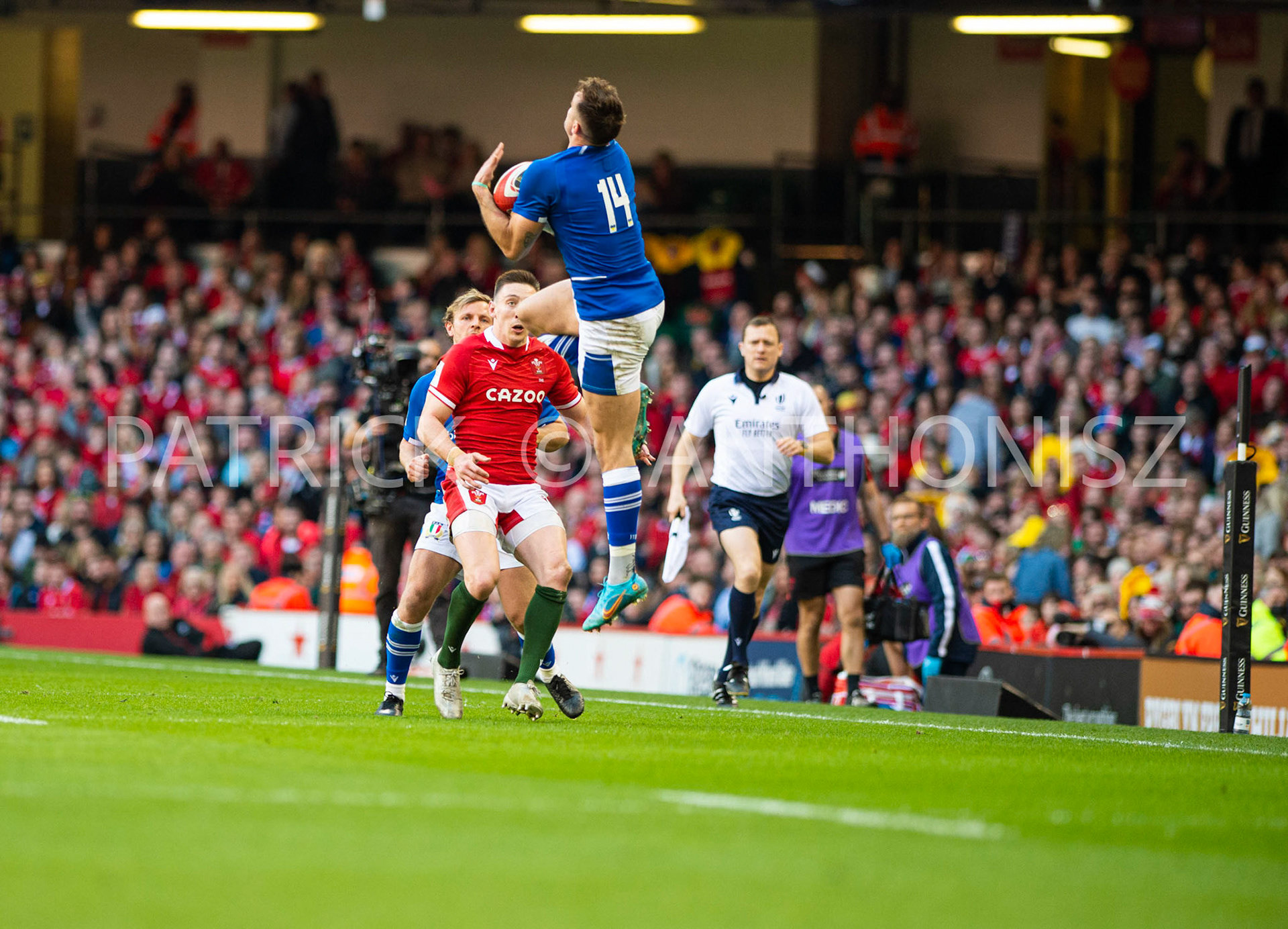 Wales v Italy Guinness Six Nations Cardiff, UK.19th Mar, 2022. Edoardo Padovani of Italy jumps for the ball during the Guinness Six Nations Championship 2022 match, Wales v Italy at the Principality Stadium in Cardiff