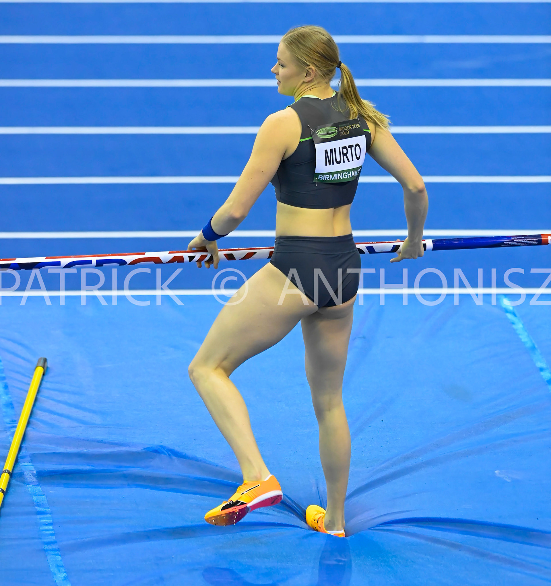 Birmingham, UK, 25 February 2023:MURTO Wilma FIN competes in the  Women's Pole Vault  at 4.51 m Birmingham World Indoor Gold Tour Final  Utilita Arena, Birmingham on the 25 February , England