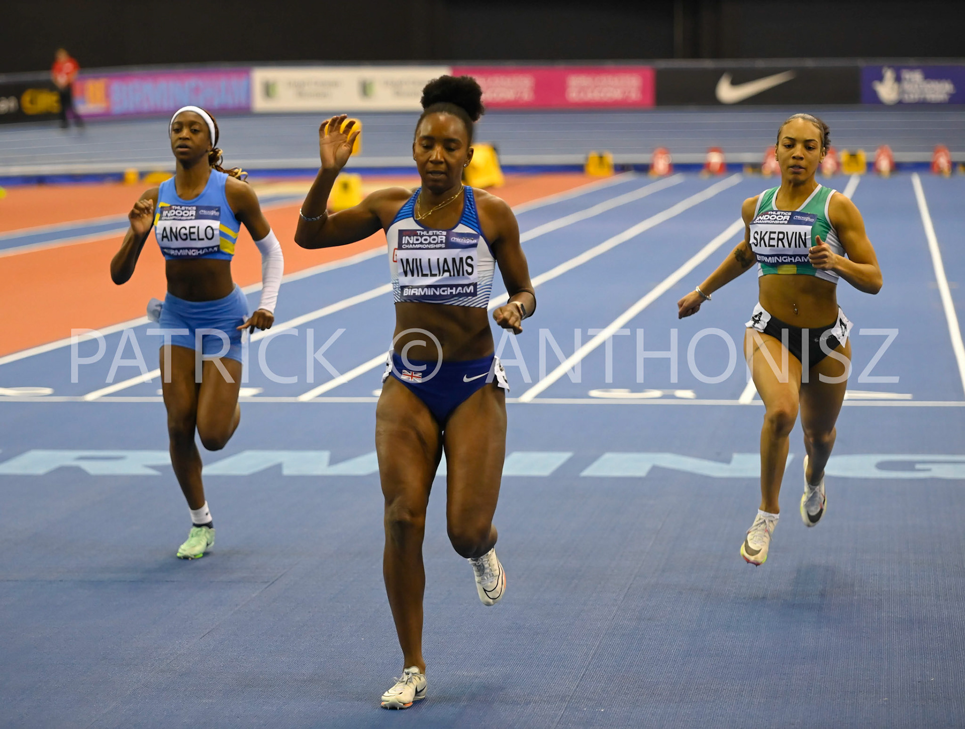 BIRMINGHAM, ENGLAND - FEBRUARY 18: Bianca Williams in the 60 mm Heats  day 1 of the UK Athletics Indoor Championships at the Utilita Arena, Birmingham , England