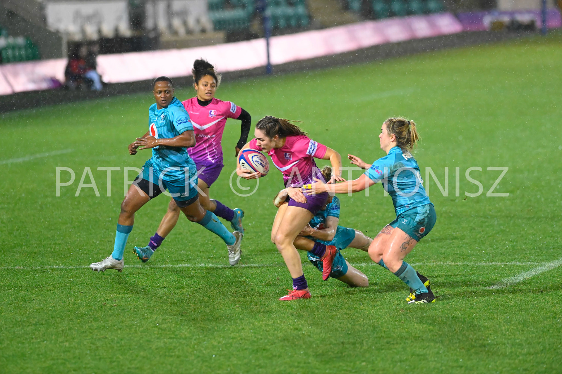 NORTHAMPTON, ENGLAND :  Bo Westcombe-Evans Loughborough Lightning trys to break away  during Women's Allianz Premiership 15's match between Loughborough Lightning and  Wasps at Franklin's Gardens on  Sunday January  8 2023 in Northampton, England