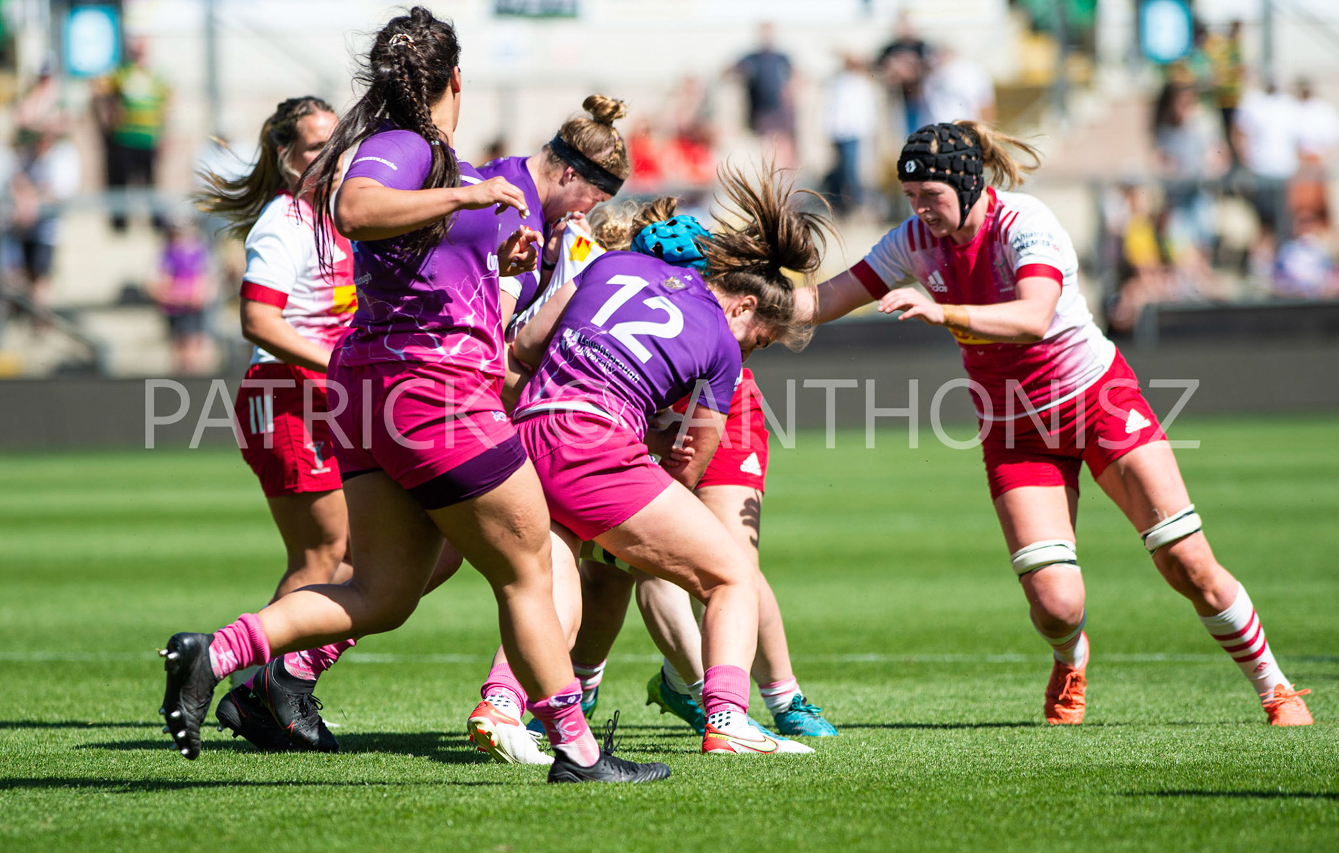 Northampton -14–May-2022. no12 HELEN NELSON is seeen in action during the  Loughborough Lightning Vs Harlequins Womens match at cinch Stadium Franklin's Gardens Northampton  .