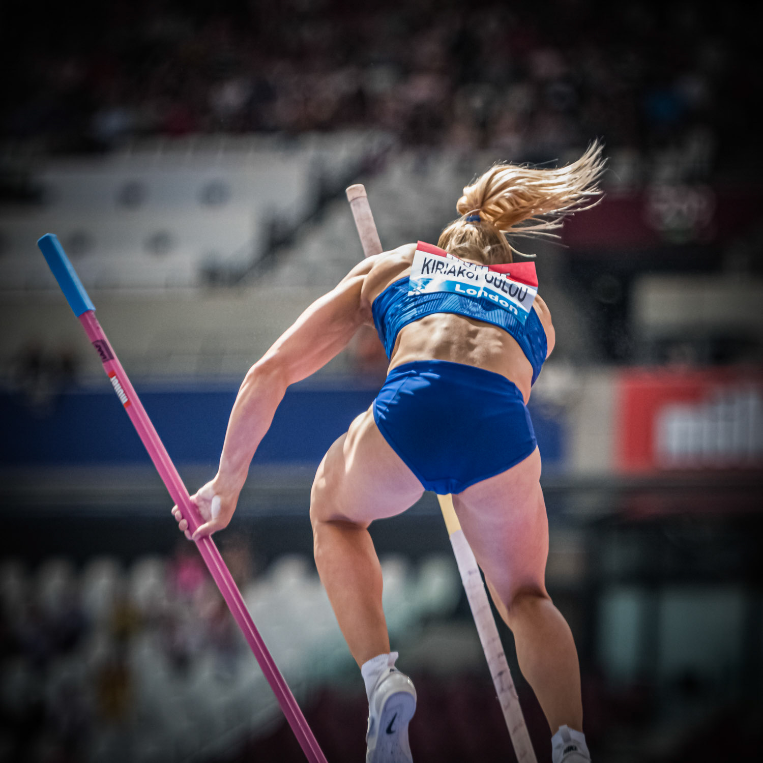 LONDON, ENGLAND - JULY 20: Nikoleta Kiriakopoulou of Greece  in action during the Women's Pole Vault  Day One  the Muller Anniversary Games IAAF Diamond League  at the London Stadium on July 20, 2019 London, England