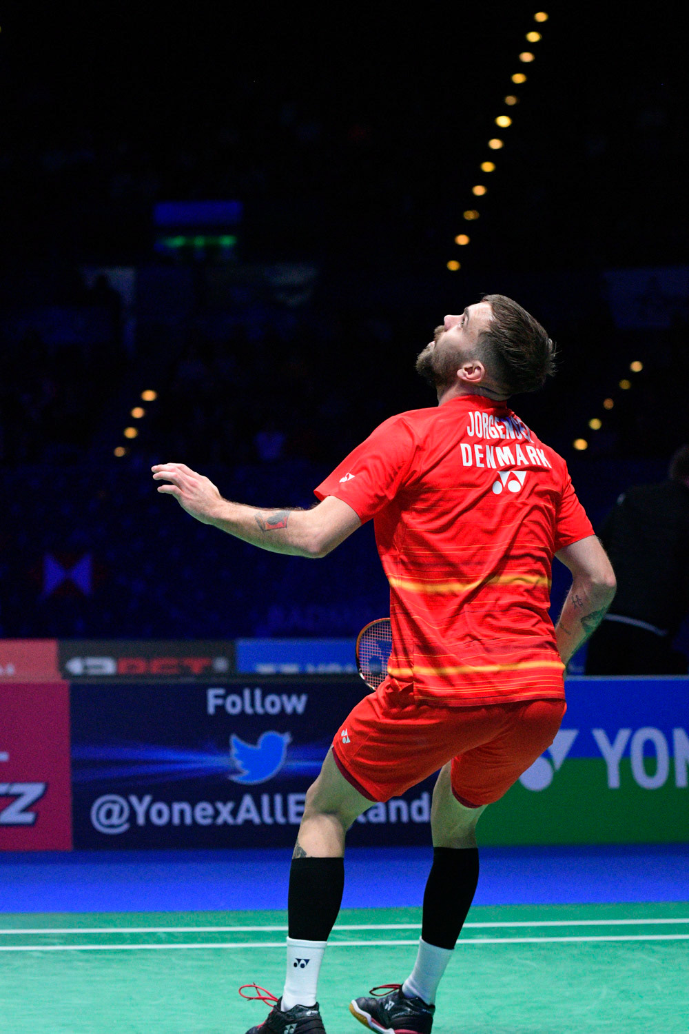 All England Open Badminton Championships :DAY 3
BIRMINGHAM, ENGLAND - MARCH 8 : MEN’Singles  , Jan JORGENSEN     of   DENMARK    in action   at  the Yonex All England Open Badminton Championships at Arena Birmingham on March 8, 2019  Birmingham, England