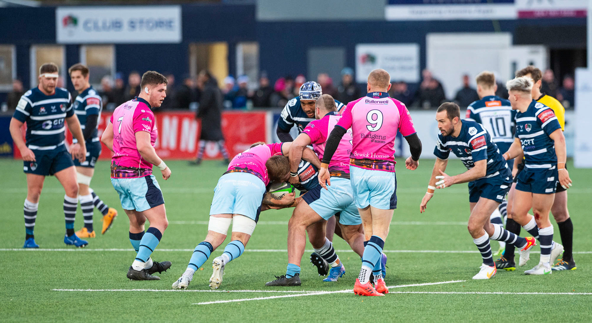 BUTTS PARK ARENA Coventry ,England 4th of December  2021 :  Greene King IPA Championship  match between Coventry Rugby Vs  Bedford Blues Rugby at Butts Park Arena Coventry UK .Final score: Coventry Rugby   :   Bedford Blues Rugby .