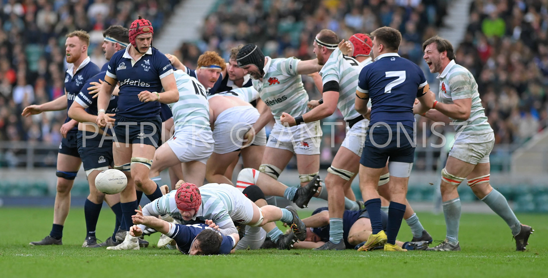 LONDON, ENGLAND March 25: Oxford University and Cambridge University in action during the  Oxford University vs Cambridge University Men's Varsity match at Twickenham Stadium on Saturday March 25-2023 in London, England.