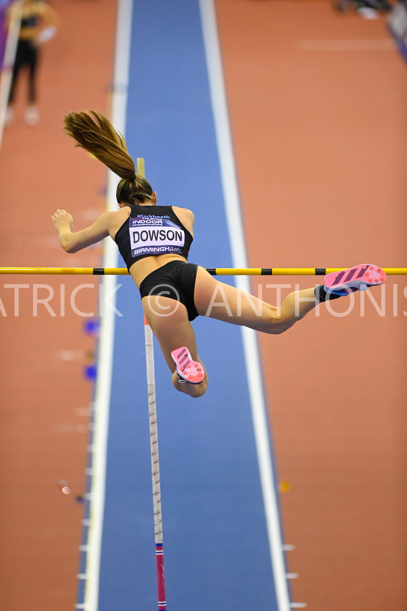 BIRMINGHAM, ENGLAND - FEBRUARY 18:Sophie Dawson in the Pole Vault  during day 1 at the UK Athletics Indoor Championships at the Utilita Arena, Birmingham , England