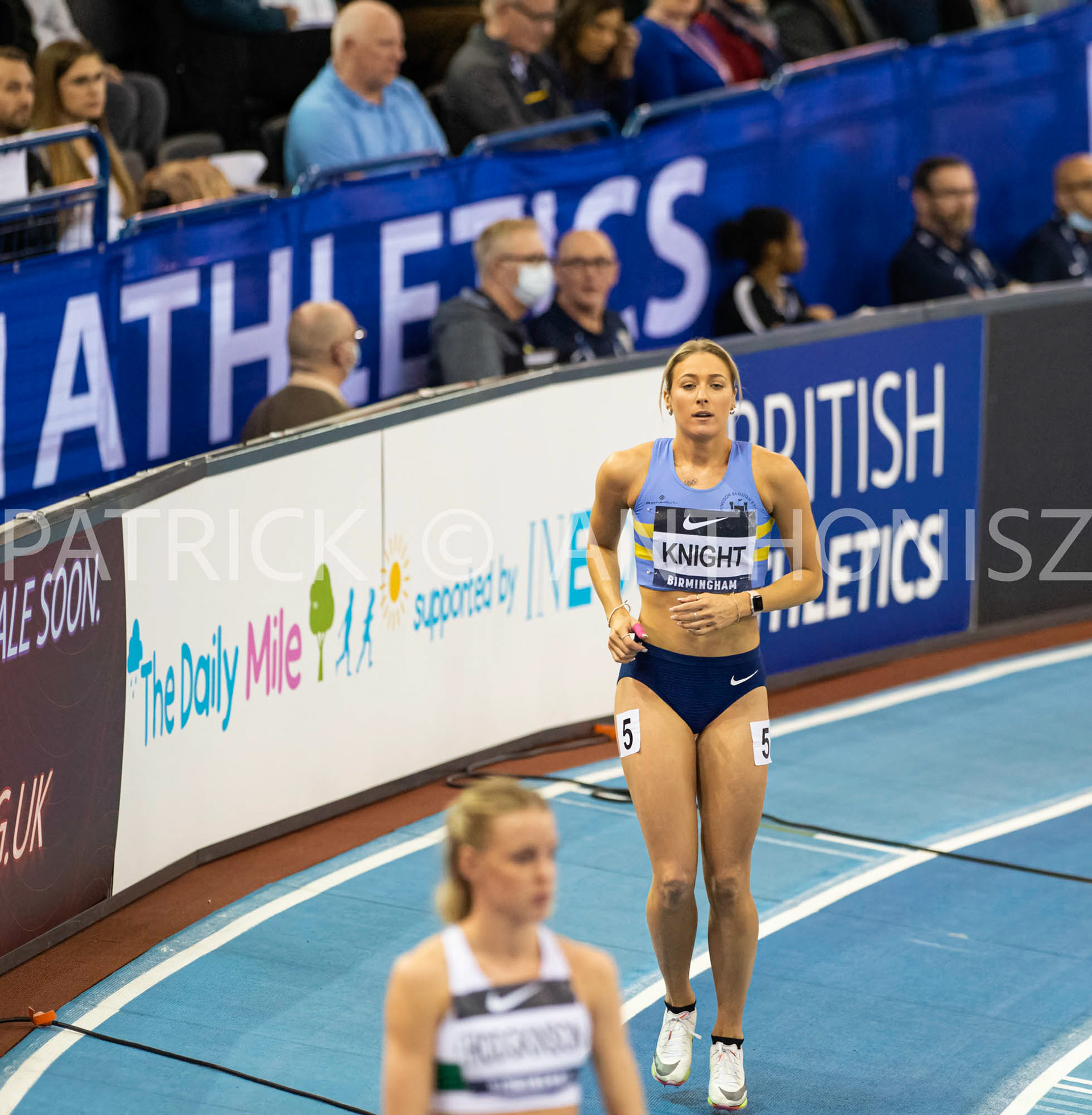 Saturday 27 February :  Jessie Knight just before the 400 Meters race at the UK Athletics Indoor Championships and World Trials  Birmingham at the Utilita Arena Birmingham Day 2