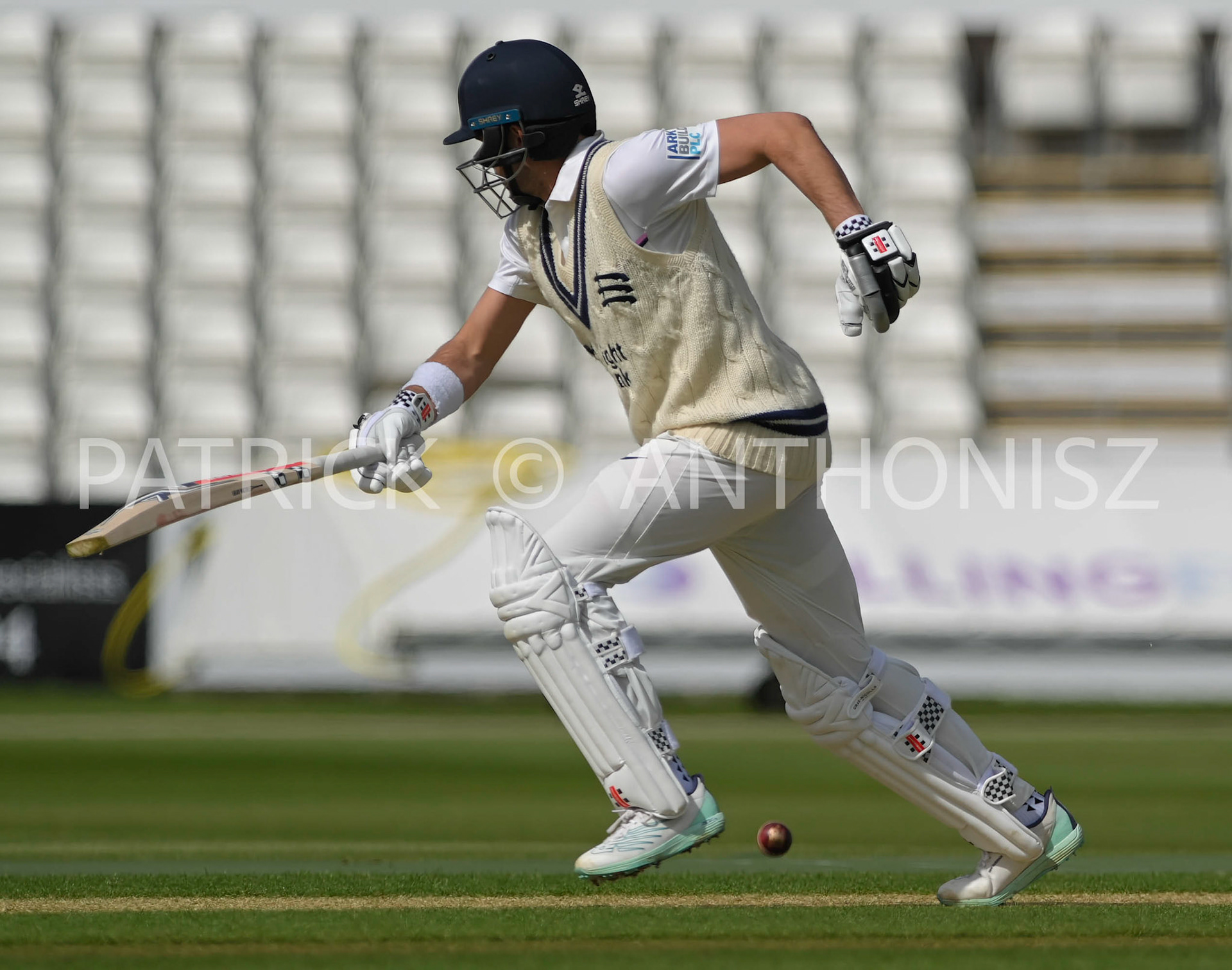 NORTHAMPTON, ENGLAND - April 13: LUKE HOLLMAN of Day One of Middlesex  in action during the the LV= Insurance County Championship match between Northamptonshire and  Middlesex Thu 13 April  at The County Ground  in Northampton, England.