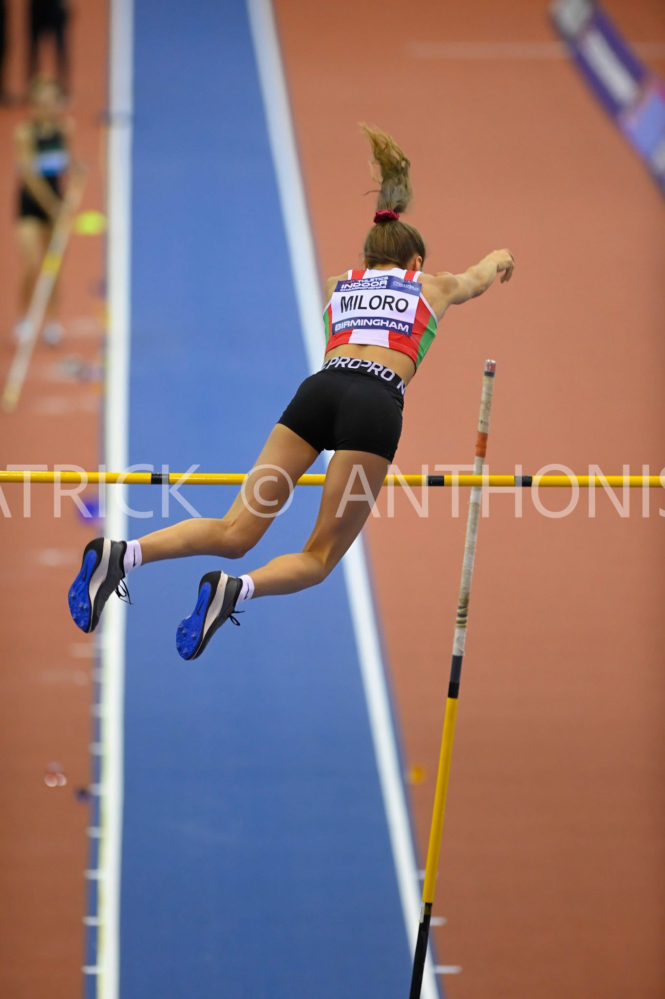 BIRMINGHAM, ENGLAND - FEBRUARY 18:Felicia Miloro in the Pole Vault   day 1 at  the UK Athletics Indoor Championships at the Utilita Arena, Birmingham , England