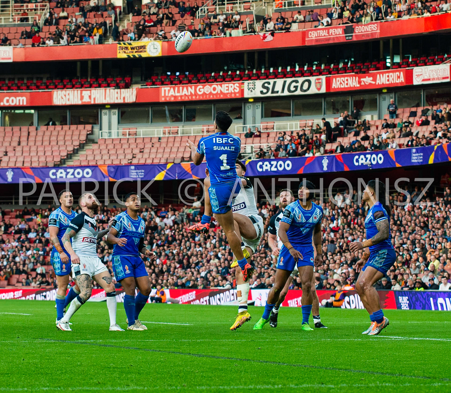 London  ENGLAND - NOVEMBER 12. Joseph Suaali'i of Samoa  in action during  the  Semi Final between England and Samoa at the Emirates Stadium on November 12 - 2022 in London, England.