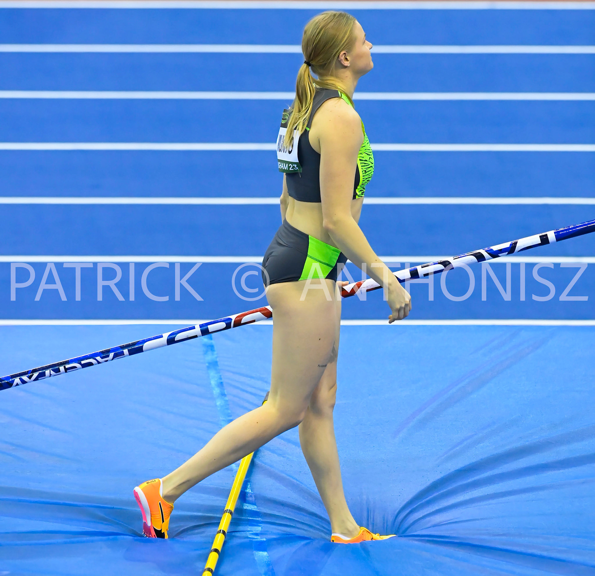 Birmingham, UK, 25 February 2023:MURTO Wilma FIN competes in the  Women's Pole Vault  at 4.51 m Birmingham World Indoor Gold Tour Final  Utilita Arena, Birmingham on the 25 February , England