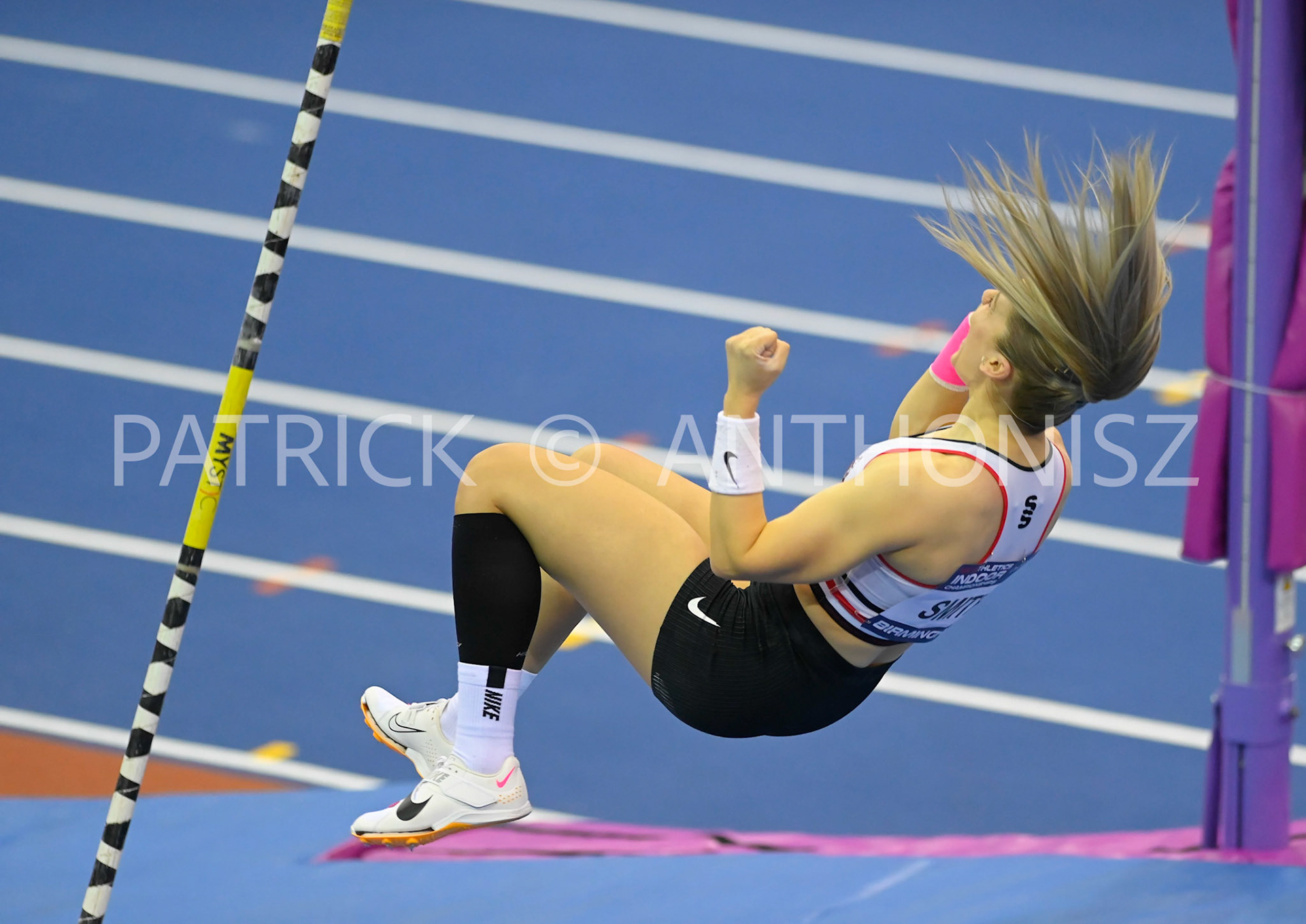 BIRMINGHAM, ENGLAND - FEBRUARY 18:Imogen Smith in the Pole Vault  day 1 at the UK Athletics Indoor Championships at the Utilita Arena, Birmingham , England