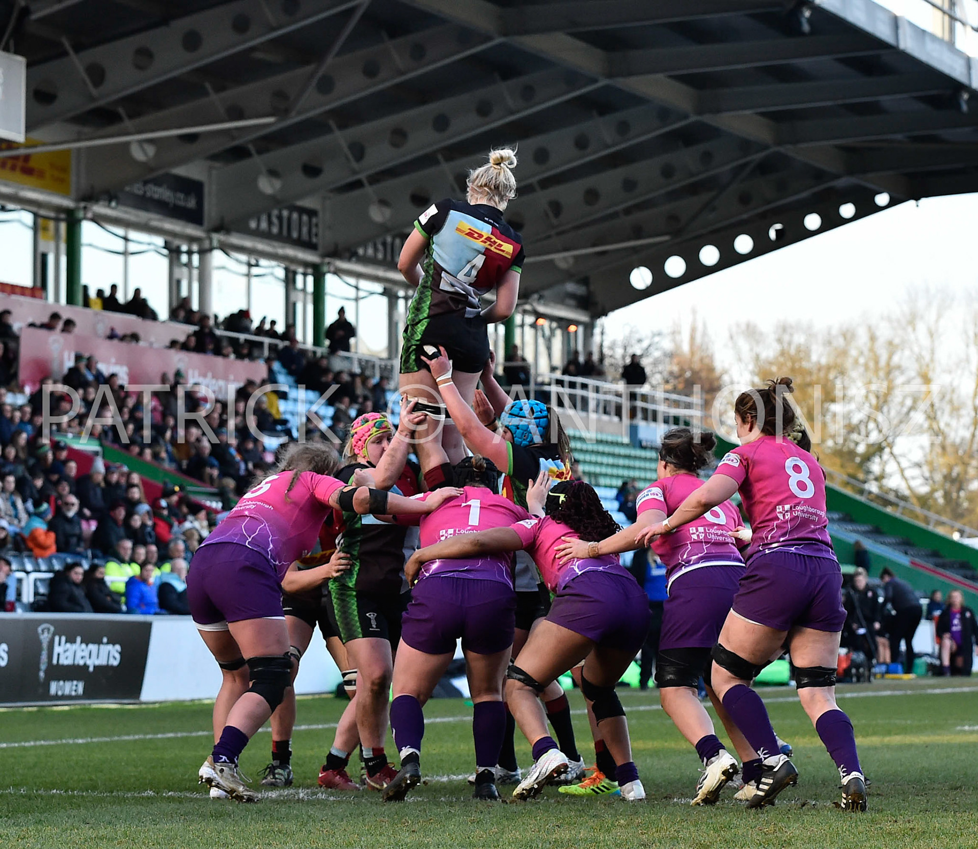 Twickenham, stoop ENGLAND : Rosie Galligan  of Harlequins during the Women's Allianz Premiership 15's match between Harlequins Vs Loughborough Lightning Twickenham Stoop Stadium England 5–02-2023
