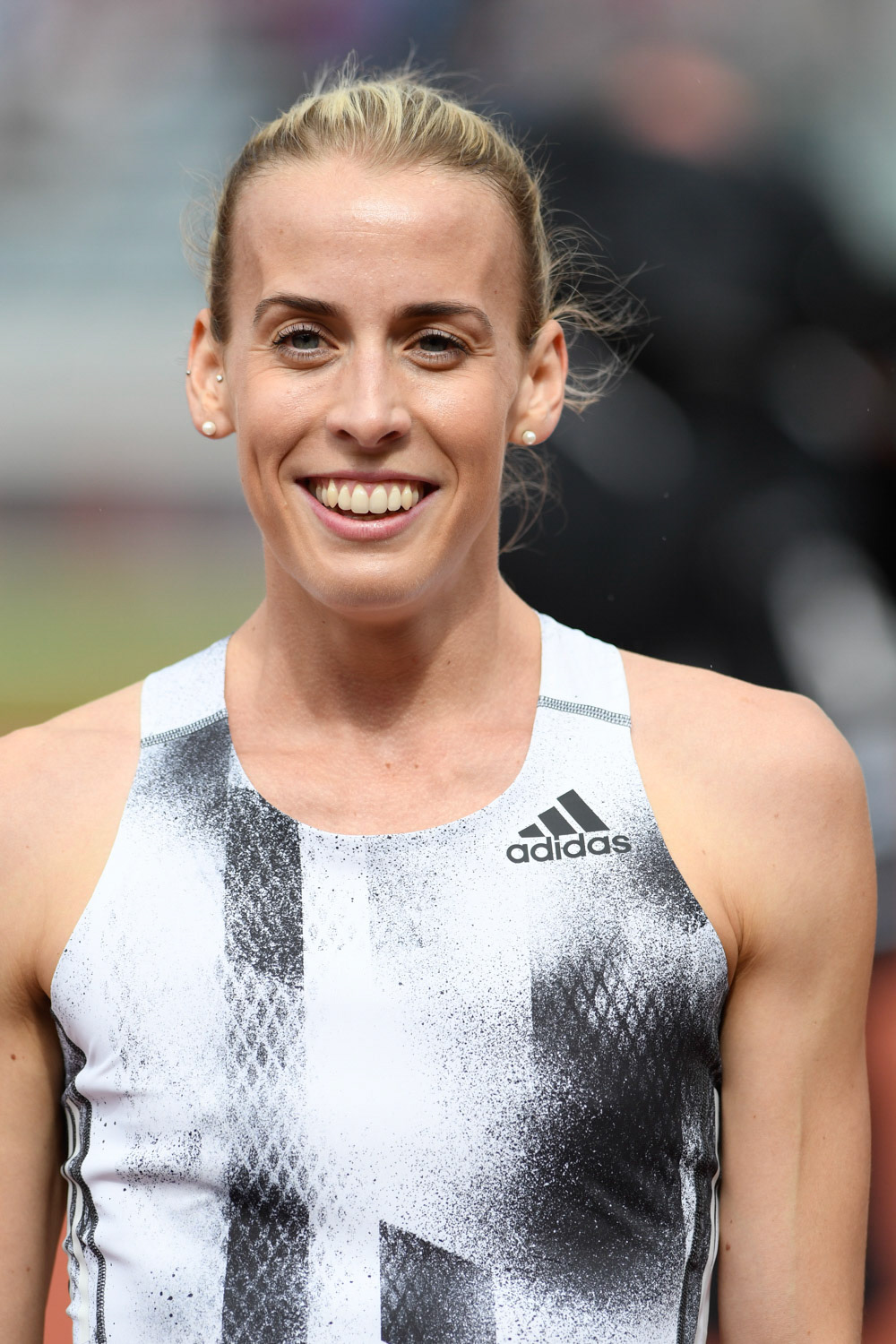 BIRMINGHAM, ENGLAND - AUGUST 18: Lynsey Sharp (GBR) After  the 800m. event  during the Muller Birmingham Grand Prix & IAAF Diamond League at Alexander Stadium on August 18, 2019 in Birmingham,