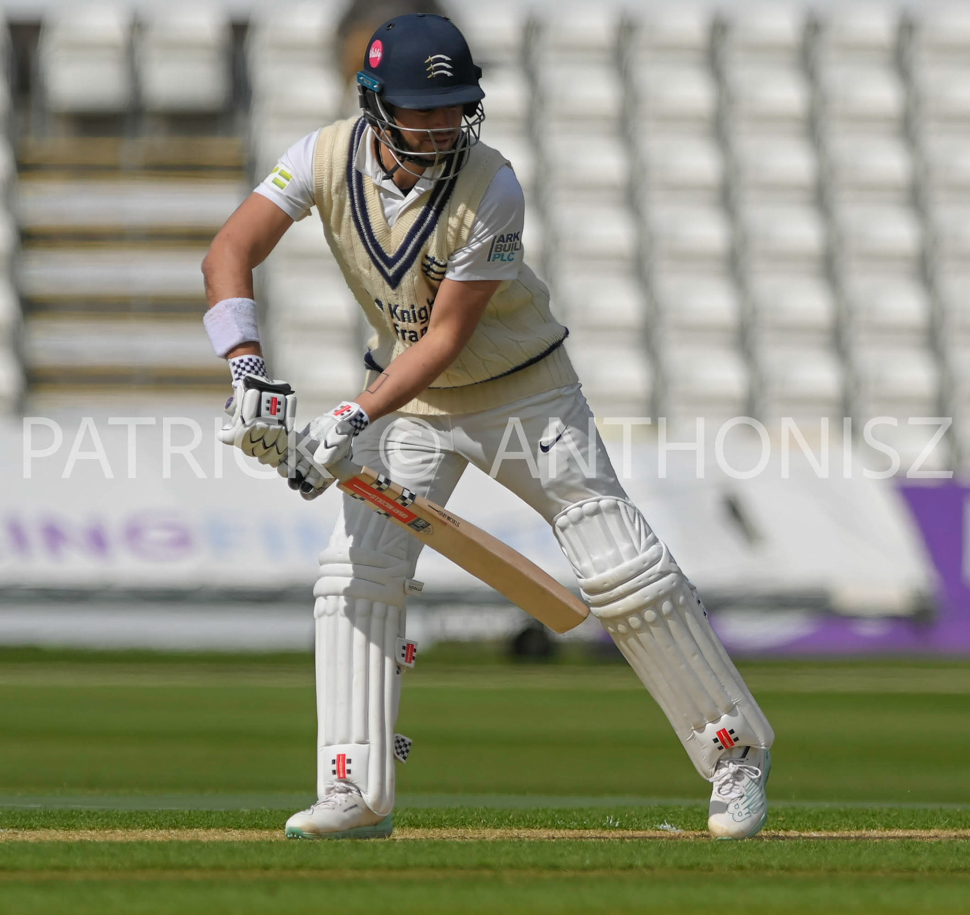 NORTHAMPTON, ENGLAND - April 13: LUKE HOLLMAN of Day One of Middlesex  in action during the the LV= Insurance County Championship match between Northamptonshire and  Middlesex Thu 13 April  at The County Ground  in Northampton, England.