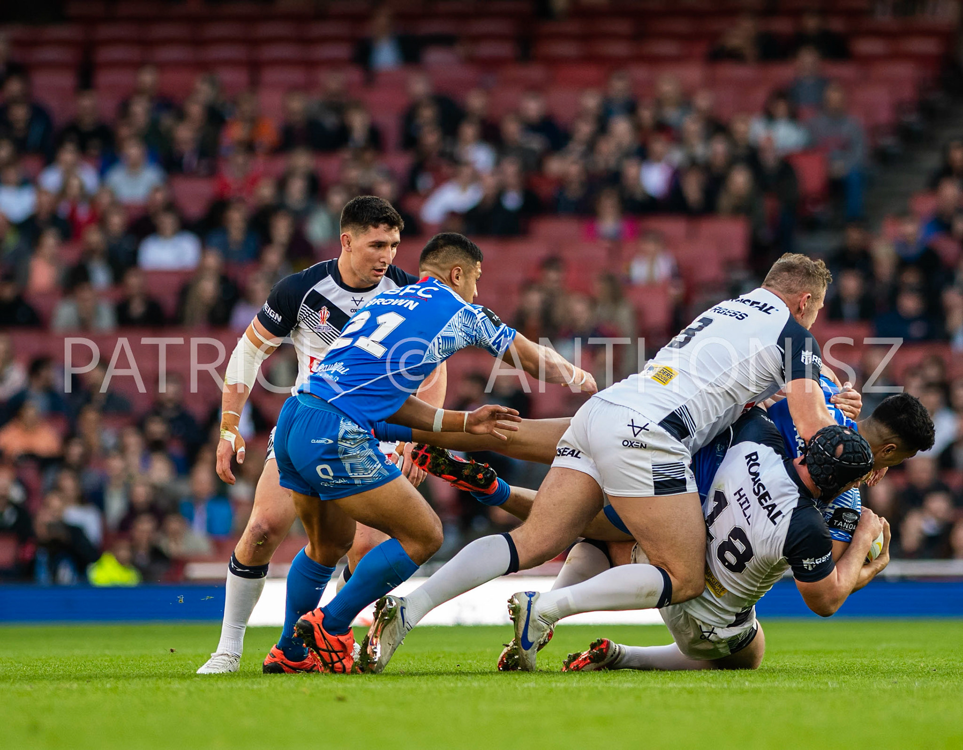 London  ENGLAND - NOVEMBER 12.No 18  Chris Hill of England  during  the  Semi Final between England and Samoa at the Emirates Stadium on November 12 - 2022 in London, England.