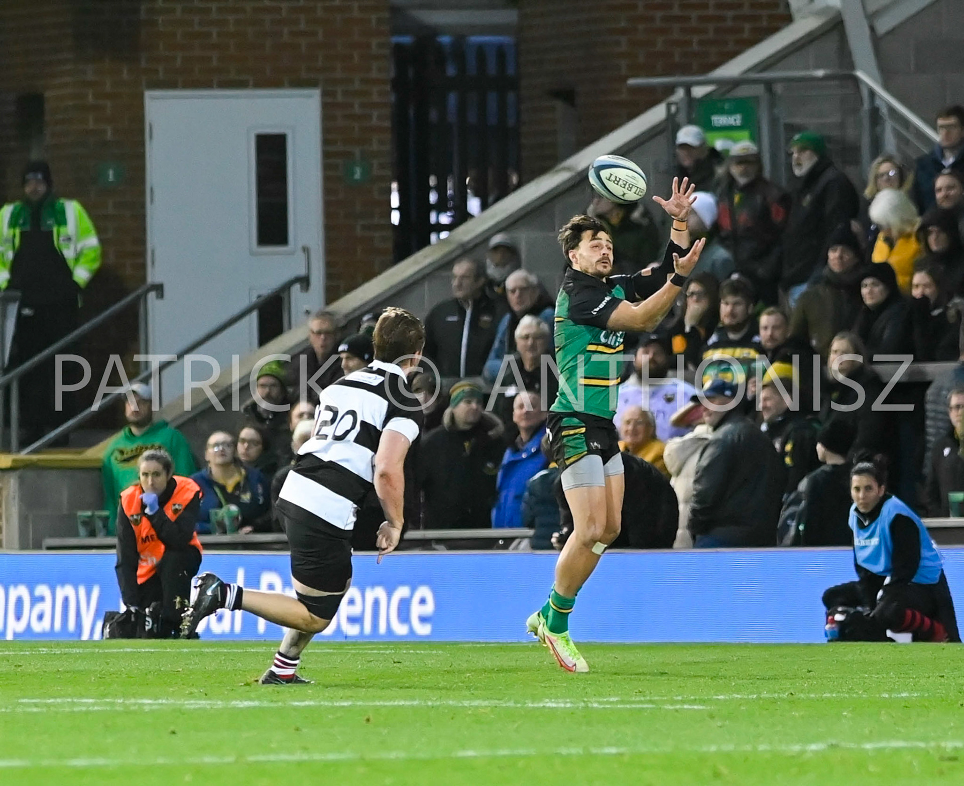 NORTHAMPTON, ENGLAND- Nov -26 - 2022 : Tom Collins of Northampton Saints  during the match between Northampton Saints and The Barbarians F C at Franklin's Gardens on November 26, 2022 in Northampton, England