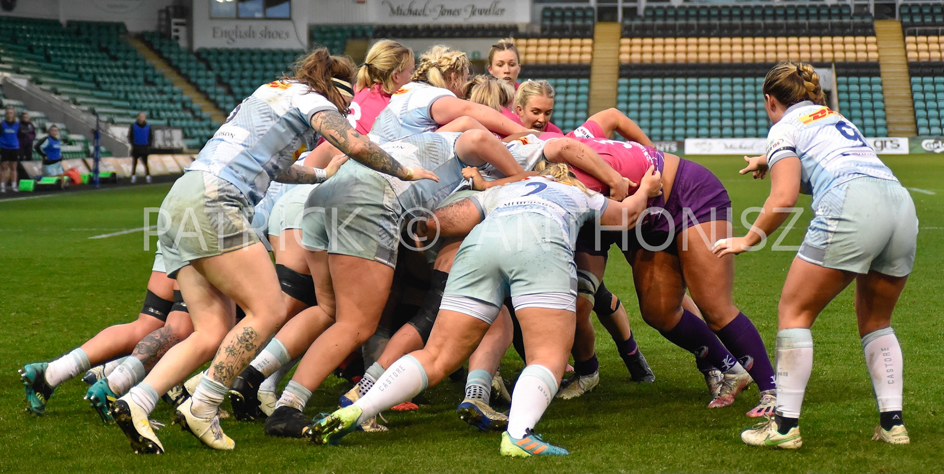 NORTHAMPTON, ENGLAND- Nov -27 - 2022 : Match action  during the match between Loughborough Lightning Vs Harlequins at Franklin's Gardens on November 27, 2022 in Northampton, England