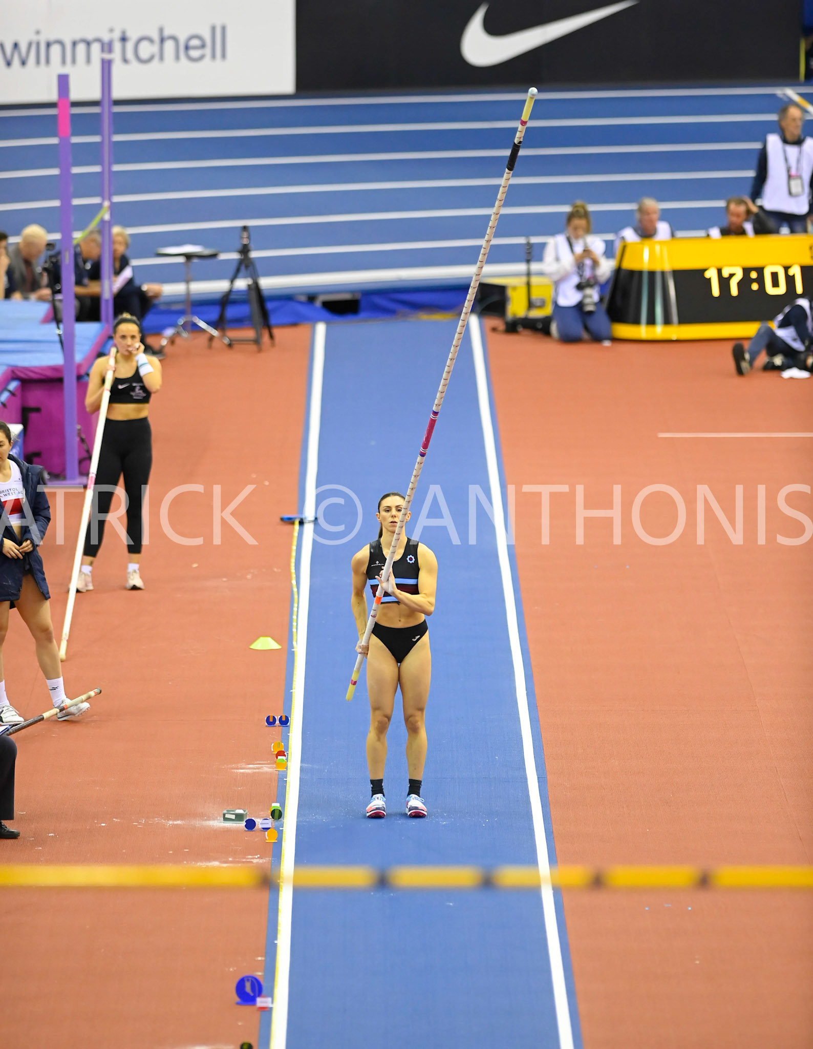 BIRMINGHAM, ENGLAND - FEBRUARY 18:Sophie Dawson in the Pole Vault  during day 1 at the UK Athletics Indoor Championships at the Utilita Arena, Birmingham , England