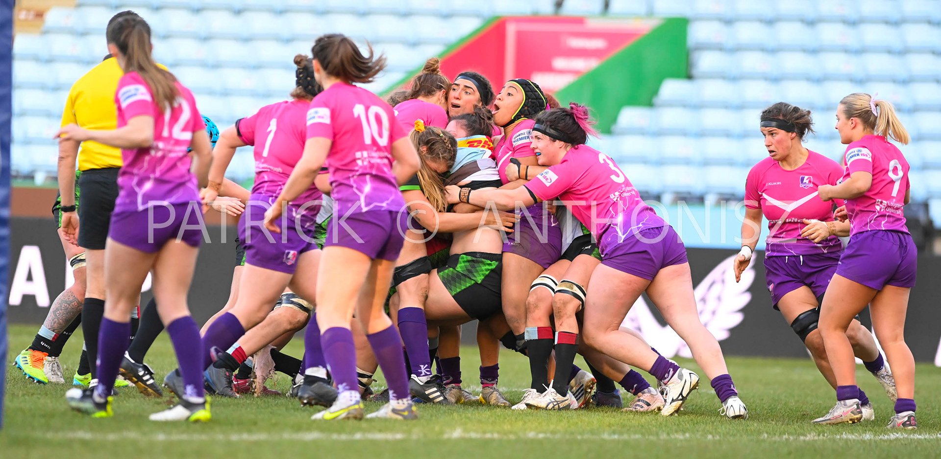 Twickenham, stoop ENGLAND :Match action   during the Women's Allianz Premiership 15's match between Harlequins Vs Loughborough Lightning Twickenham Stoop Stadium England 5–02-2023