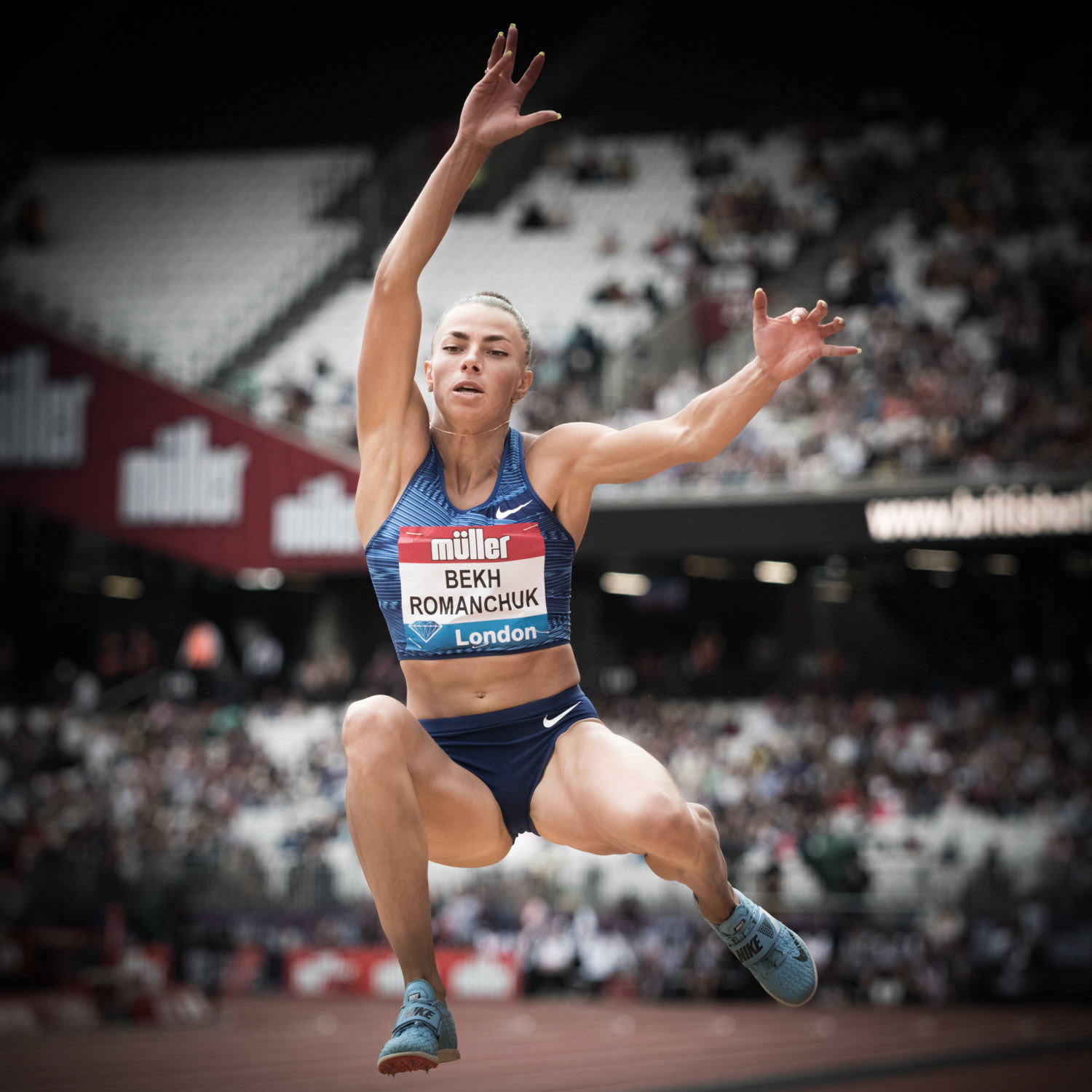LONDON, ENGLAND - JULY 21: Beka-Romanchuk Matna  of UKA competes in the Women's Long Jump during Day Two  Muller Anniversary Games IAAF Diamond League  at the London Stadium on July 21, 2019 in London, England.