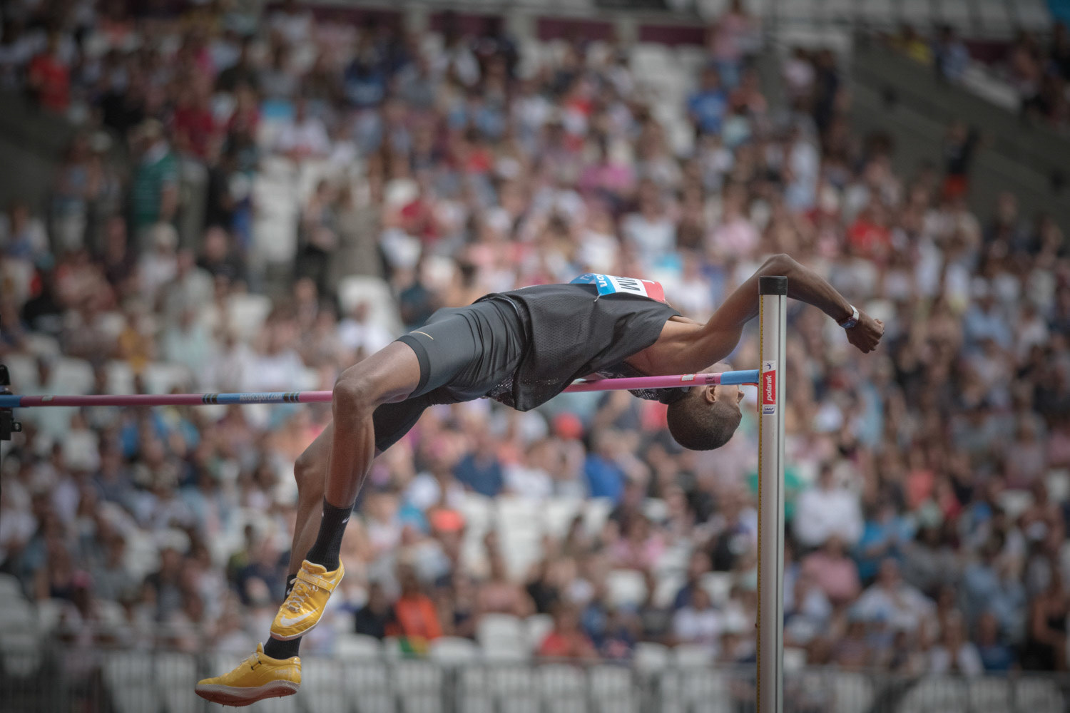 LONDON, ENGLAND - JULY 21: Mutaz Essa Barshim of Qatari competes in the Men's High Jump during Day Two  Muller Anniversary Games IAAF Diamond League  London Stadium on July 21, 2019 in London, England