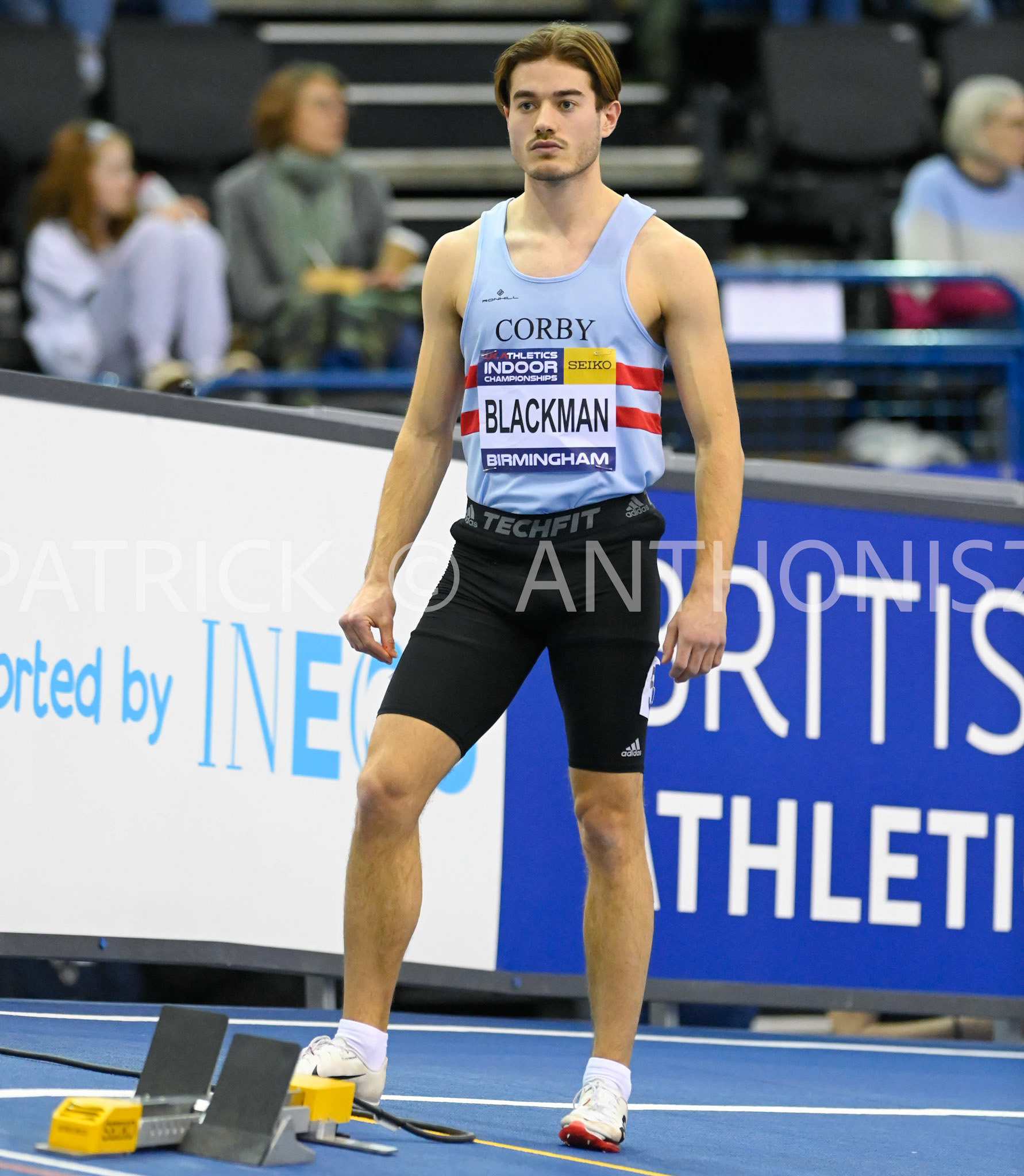 BIRMINGHAM, ENGLAND - FEBRUARY 19: Evan BLACKMAN in 200m Heat 3 day 2 of the UK Athletics Indoor Championships at the Utilita Arena, Birmingham , England