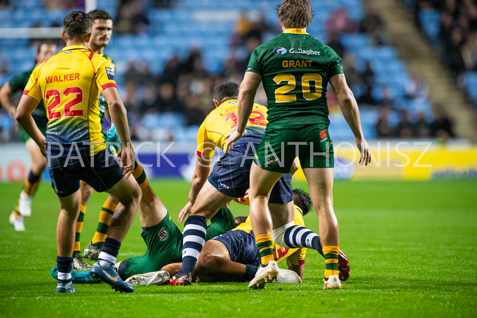 Coventry England  21st October:  Match action during the Rugby League World Cup 2021 between Australia Vs Scotland  at  Coventry Building Society Arena on 21st October 2022 Australia 84: Scotland 0