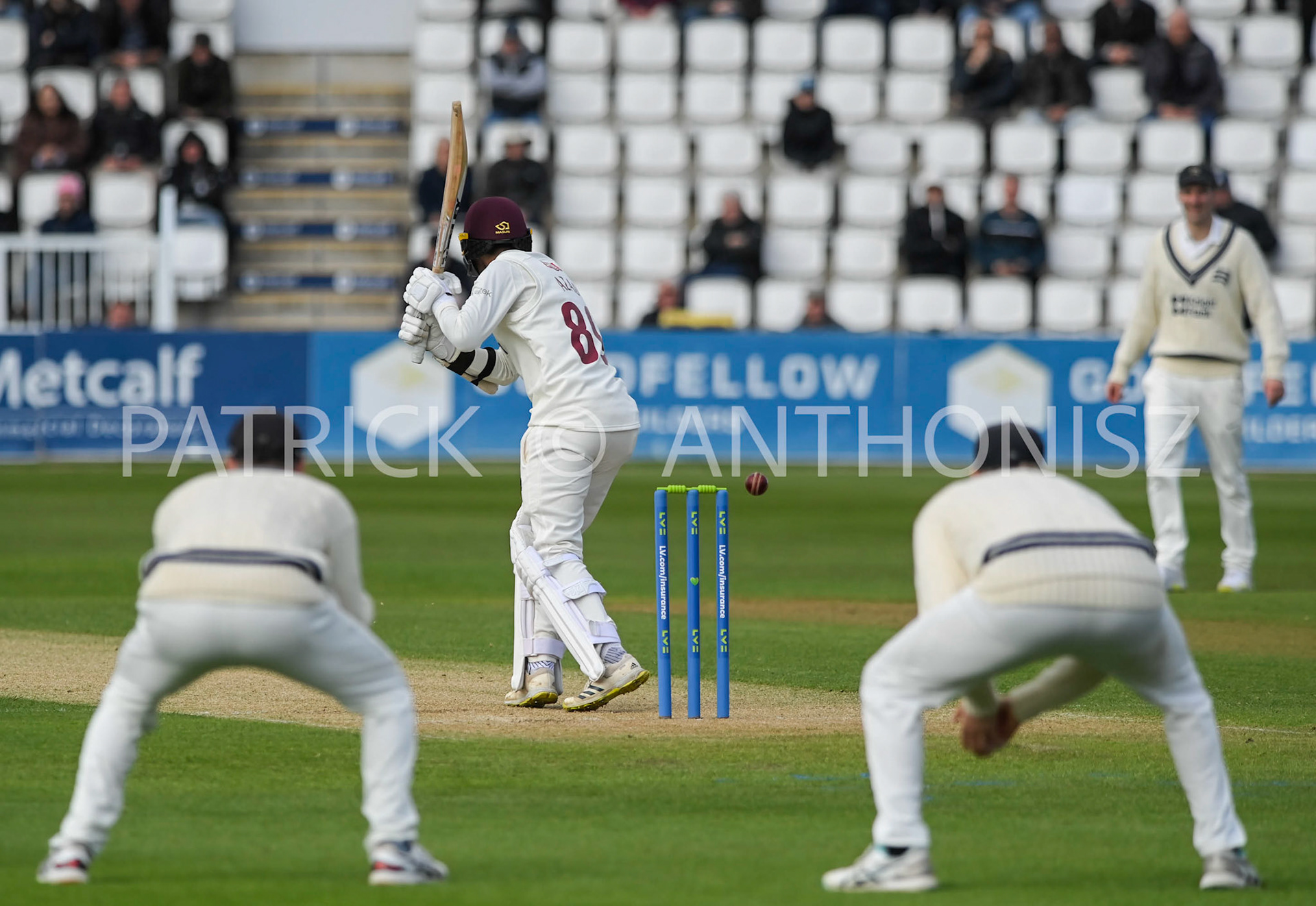 NORTHAMPTON, ENGLAND - April 13: Hassan Azad of Northampton in action Day One of the LV= Insurance County Championship match between Northamptonshire and  Middlesex Thu 13 April  at The County Ground  in Northampton, England.