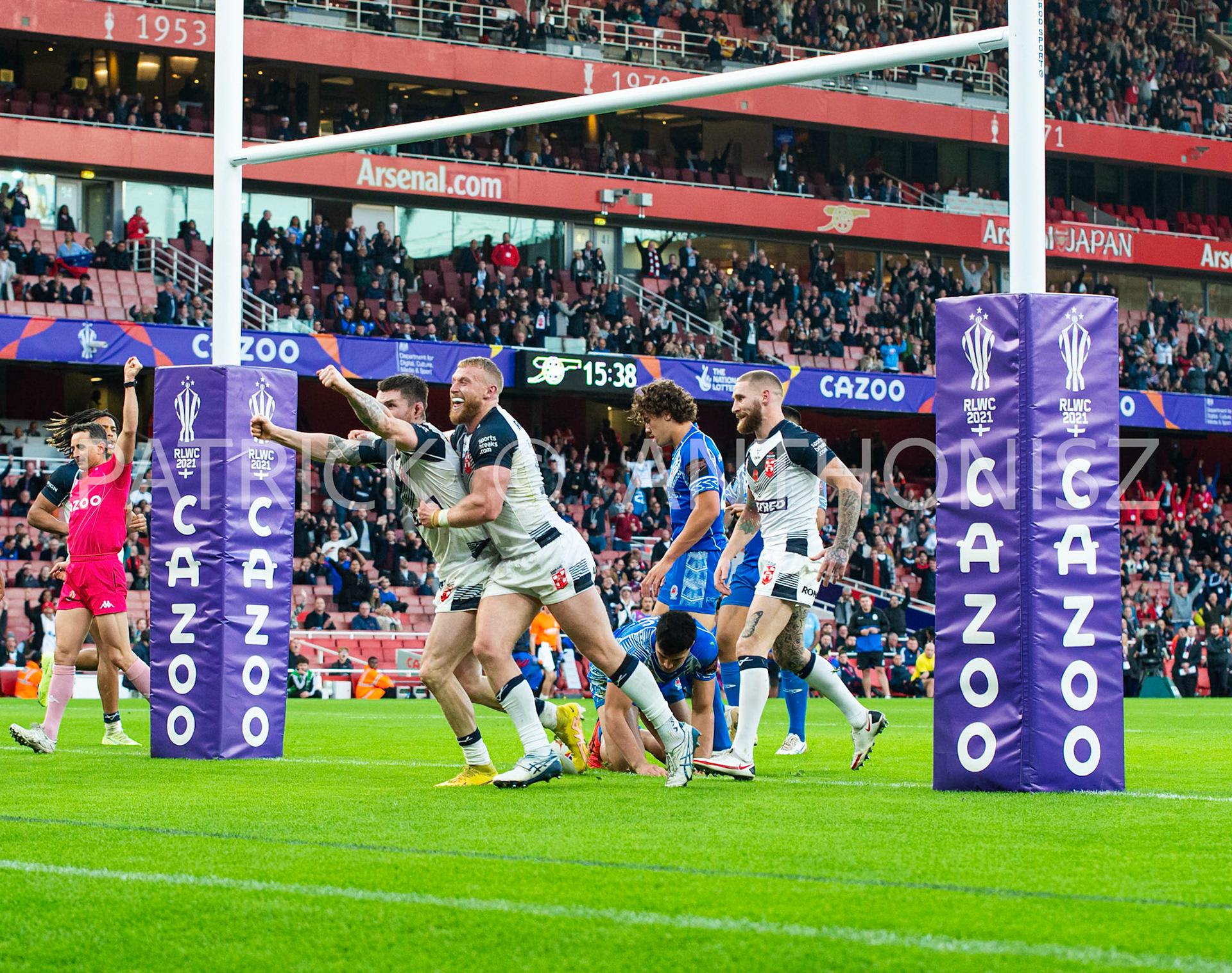 London  ENGLAND - NOVEMBER 12 John Bateman of England congratulates his try during  the  Semi Final between England and Samoa at the Emirates Stadium on November 12- 2022 in London, England.