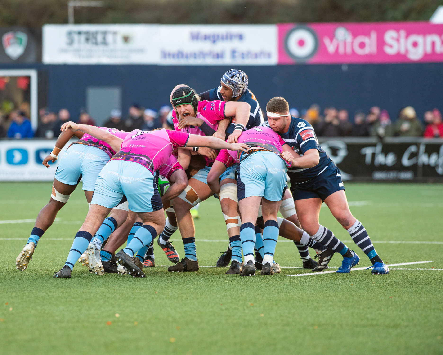 BUTTS PARK ARENA Coventry ,England 4th of December  2021 :  Greene King IPA Championship  match between Coventry Rugby Vs  Bedford Blues Rugby at Butts Park Arena Coventry UK .Final score: Coventry Rugby   :   Bedford Blues Rugby .