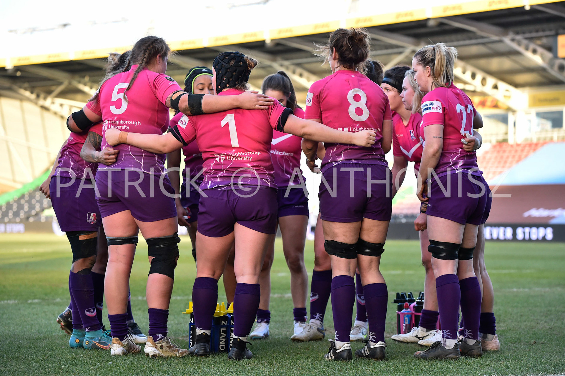 Twickenham, stoop ENGLAND : Loughborough rugby team  during the Women's Allianz Premiership 15's match between Harlequins Vs Loughborough Lightning Twickenham Stoop Stadium England 5–02-2023