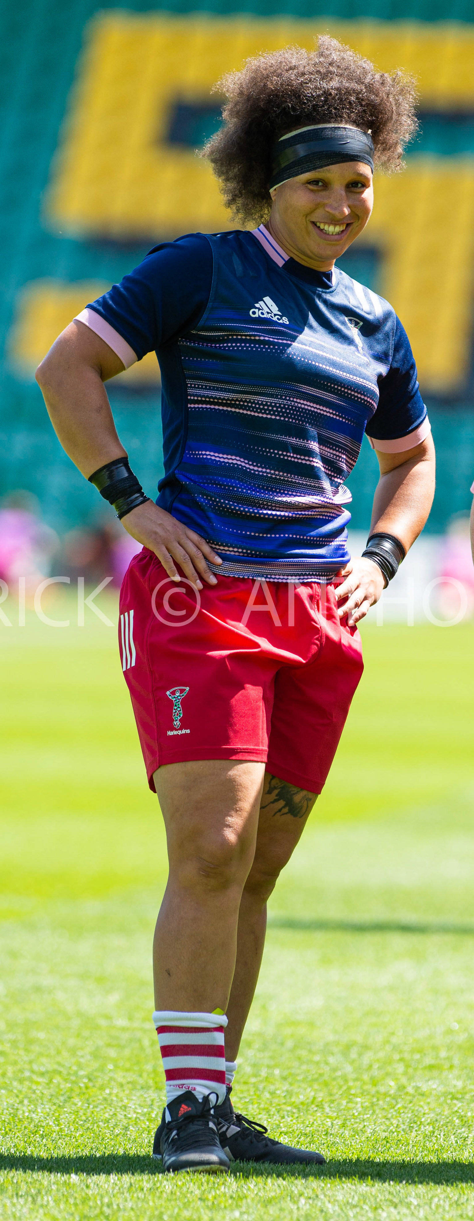 Northampton -14–May-2022.  Shaunagh Brown of Harlequins is seen during the warmup between Loughborough Lightning Vs Harlequins Womens at cinch Stadium Franklin's Gardens Northampton  .