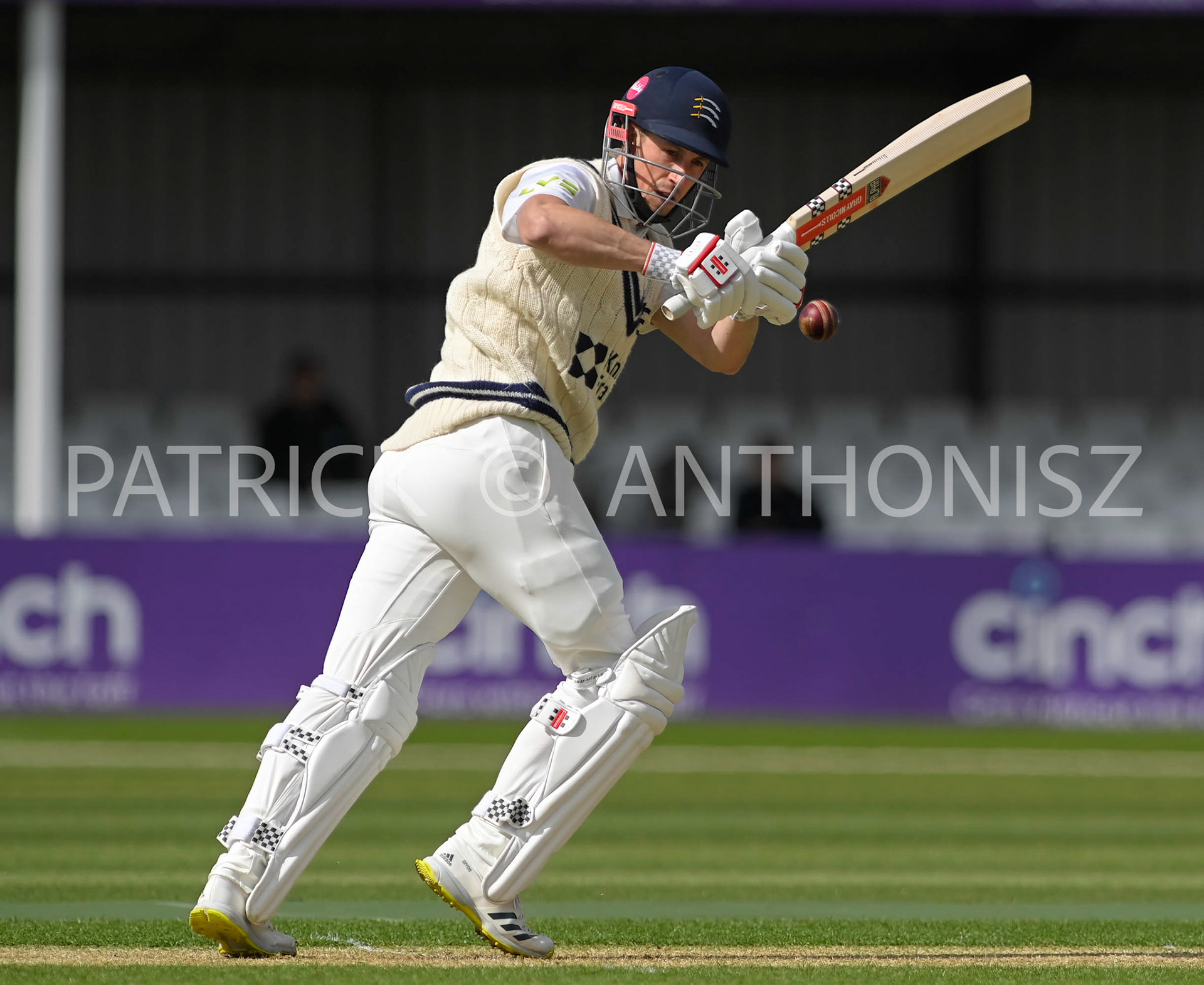 NORTHAMPTON, ENGLAND - April 13:JOHN SIMPSON in action during the  Day One of the LV= Insurance County Championship match between Northamptonshire and  Middlesex Thu 13 April  at The County Ground  in Northampton, England.