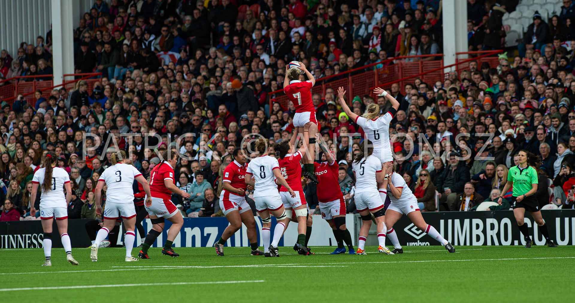 England Vs Wales Six Nations Gloucester 9 April 2022. Alisha Butchers of Wales wins the line out during the TikTok Women's Six Nations Rugby Championship match, England Red Roses Vs Wales  Rugby at the Kingsholm  Stadium Gloucester