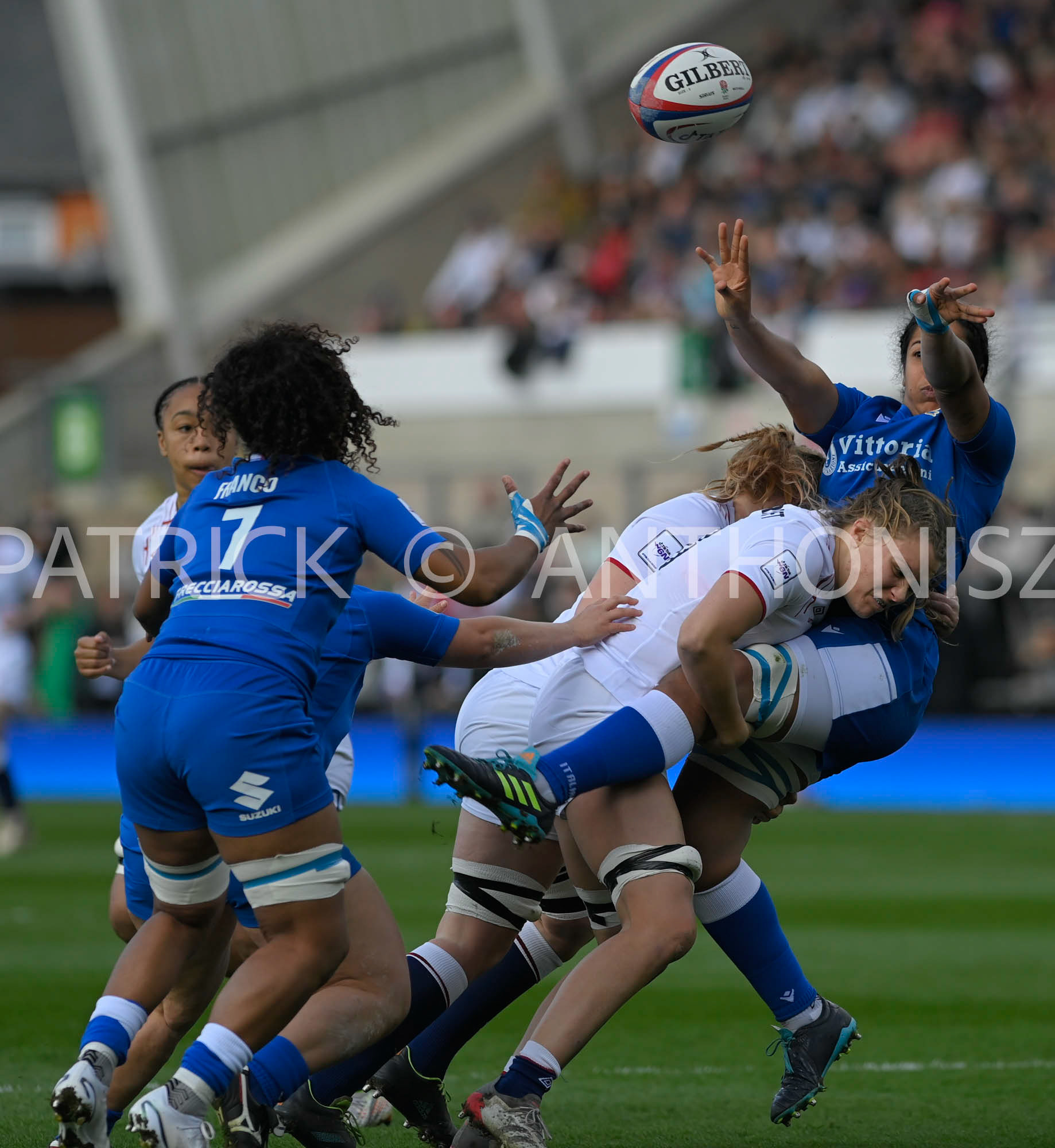 NORTHAMPTON, ENGLAND : Match action during the  TikTok Women’s Six Nations  England Vs Italy at Franklin's Gardens on Sunday  April 2 , 2023 in Northampton, England.